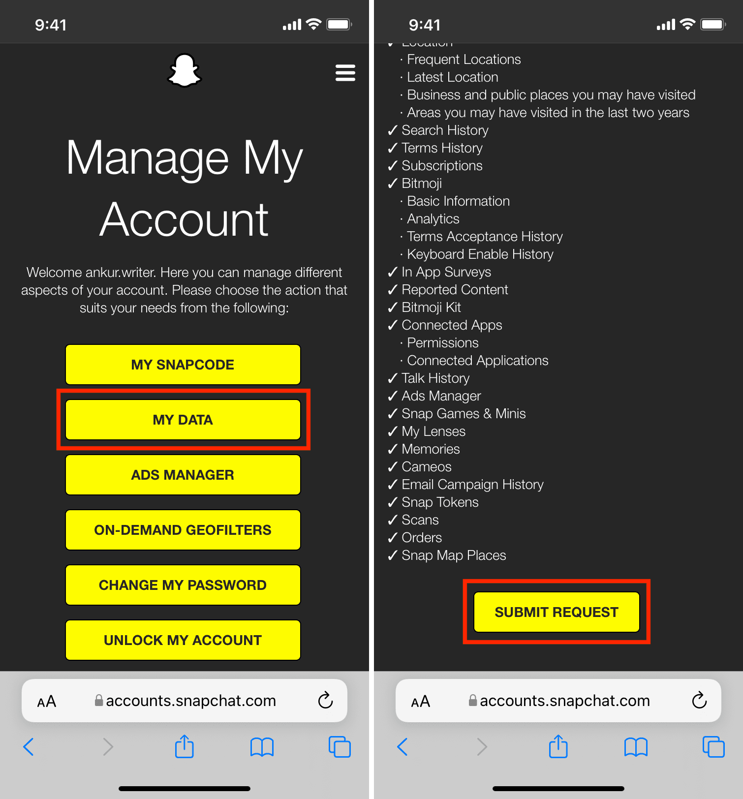 Scarica i tuoi dati Snapchat prima di eliminare definitivamente l'account Snapchat