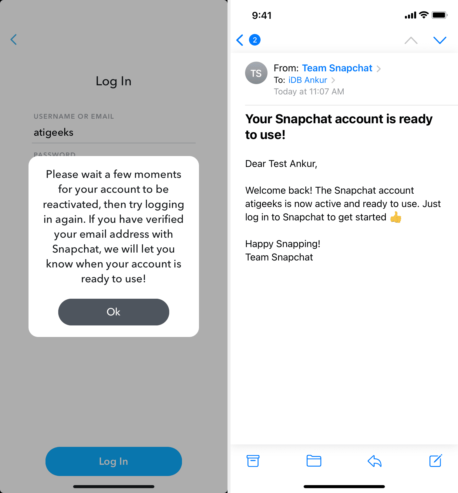 Risolvi i problemi di riattivazione dell'account Snapchat
