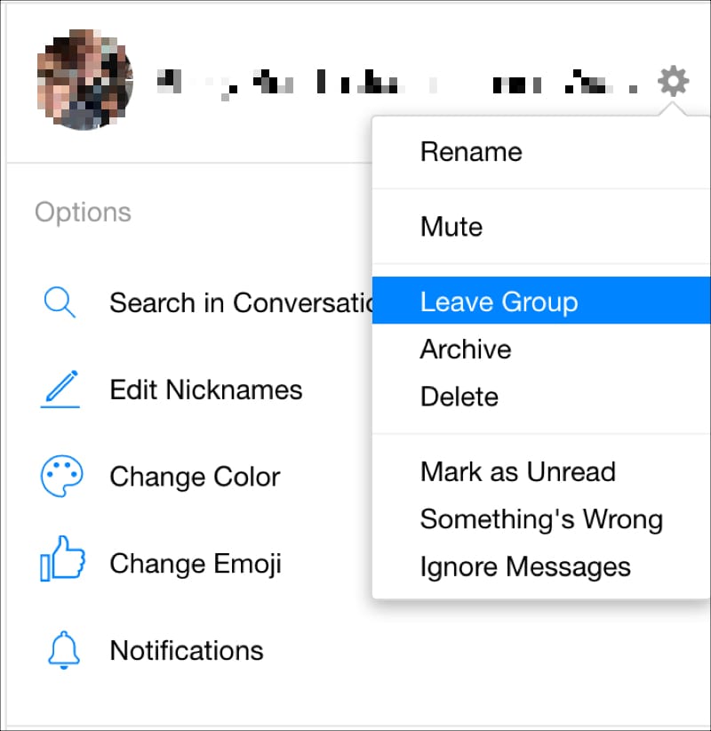 Gruppo di uscita online di Facebook Messenger