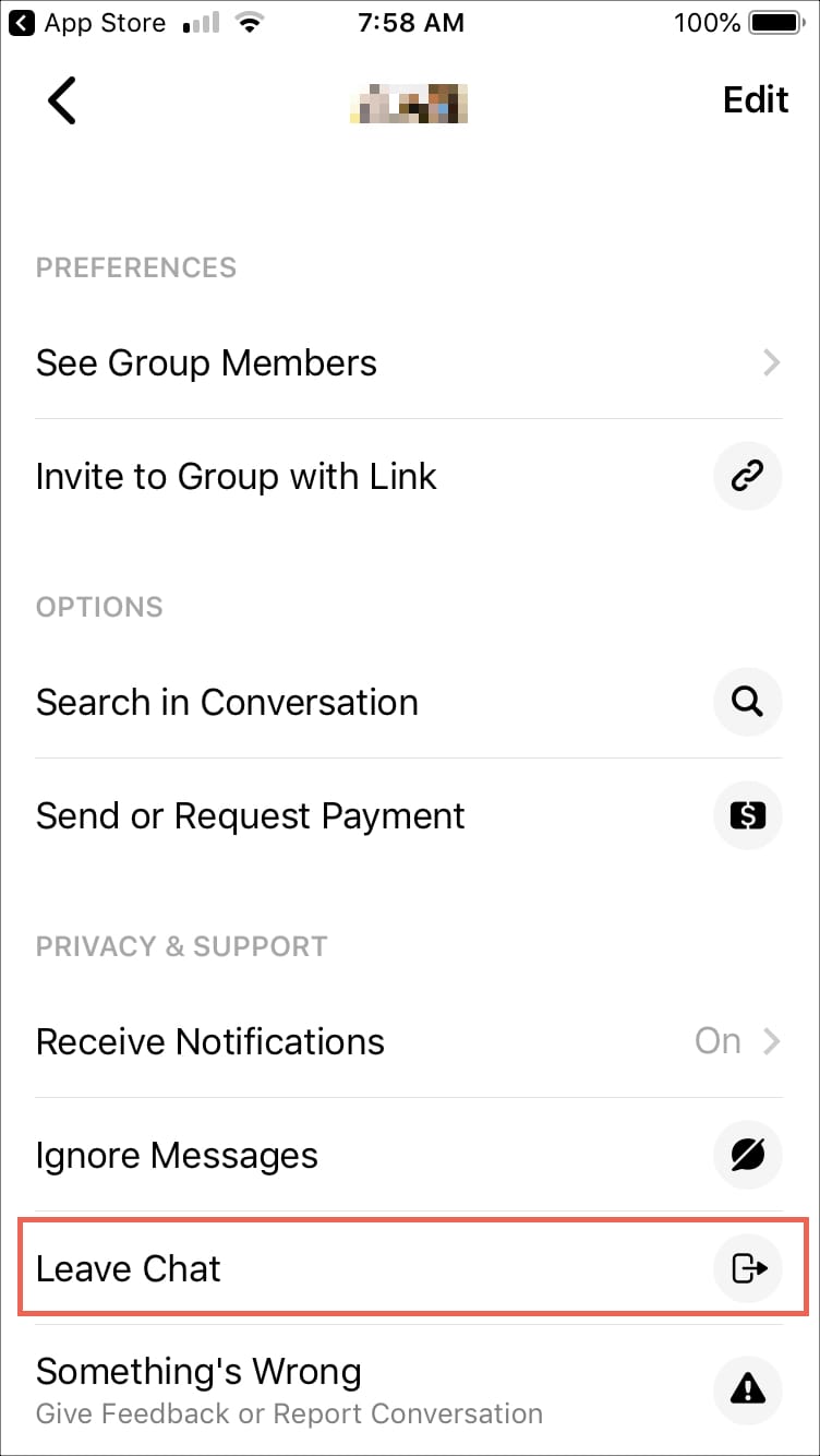 App Facebook Messenger Abbandona il gruppo