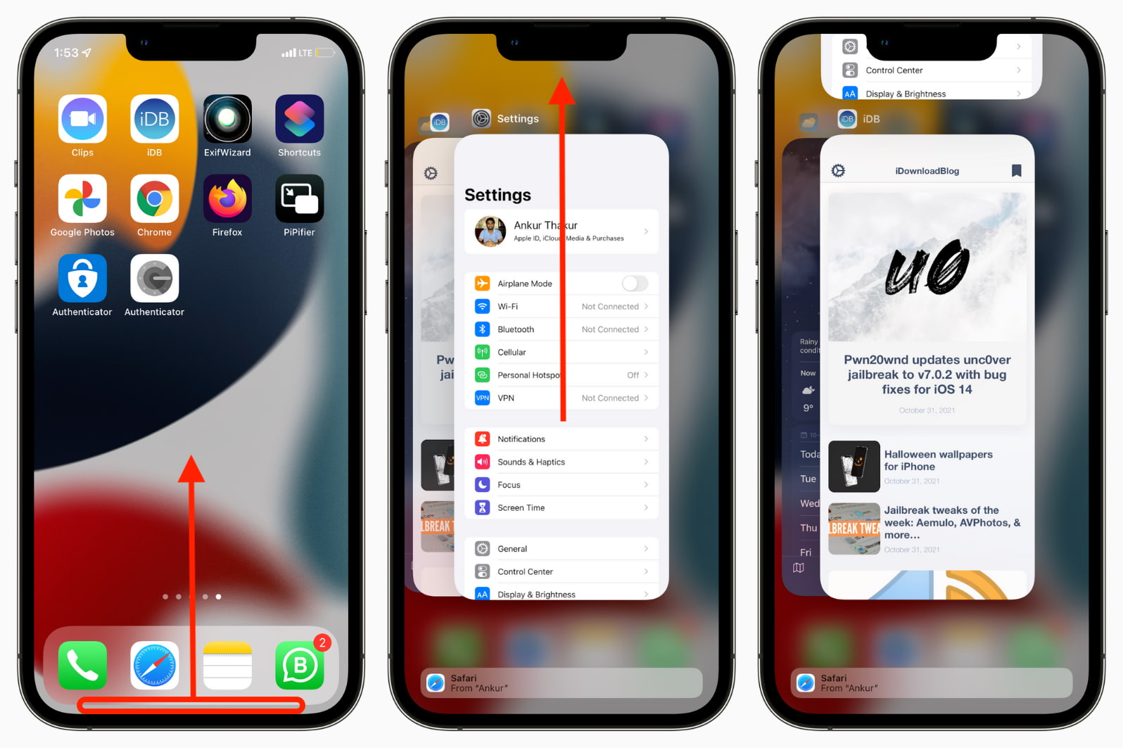 Passaggi che mostrano come forzare la chiusura delle app su iPhone con Face ID