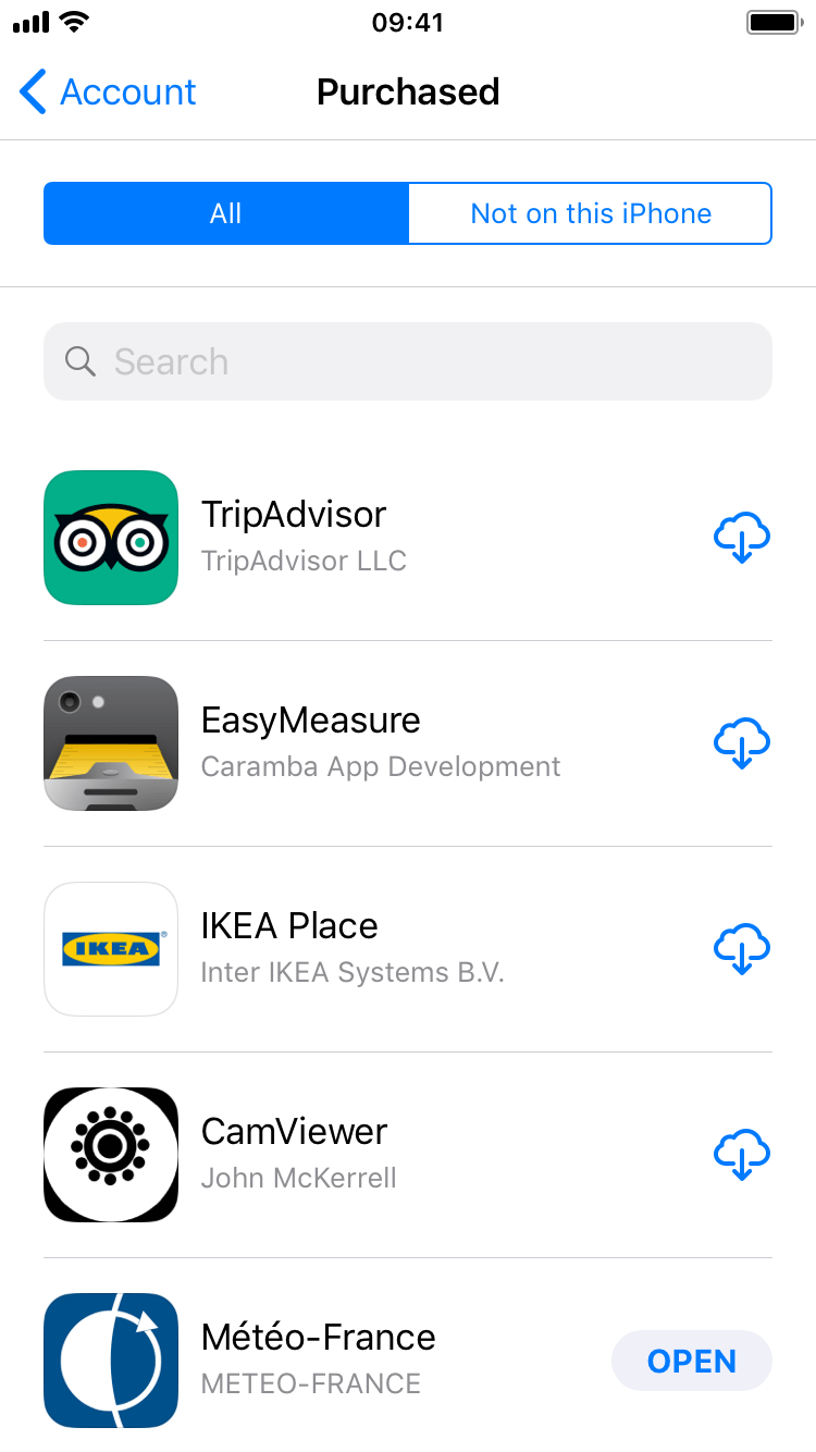 visualizza le app acquistate nella cronologia dei download dell'app store
