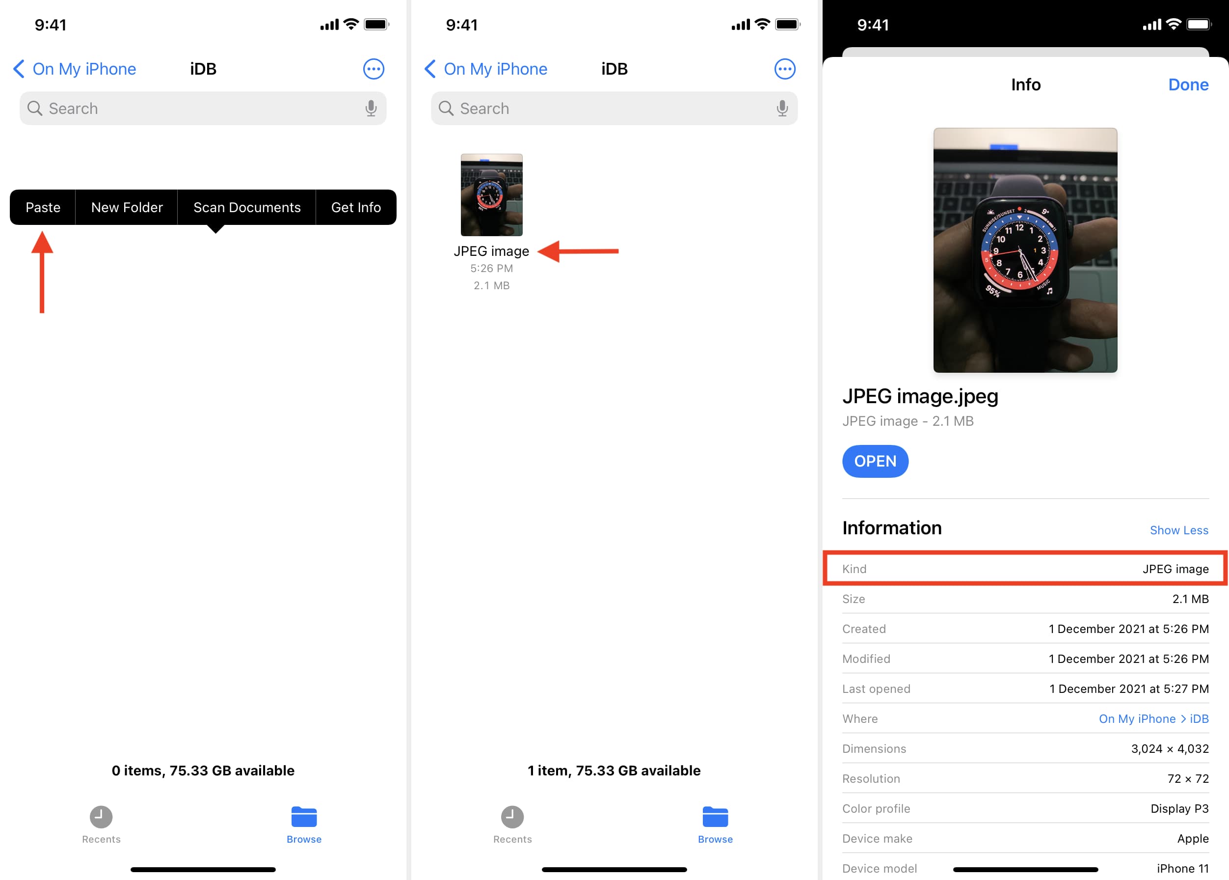 Incolla l'immagine nell'app File per convertirla in JPEG
