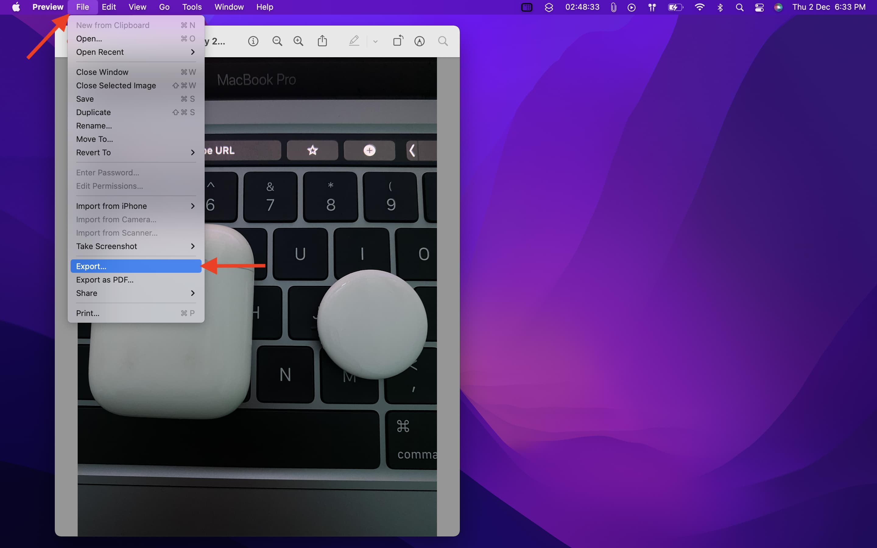 Esporta immagine dall'anteprima del Mac