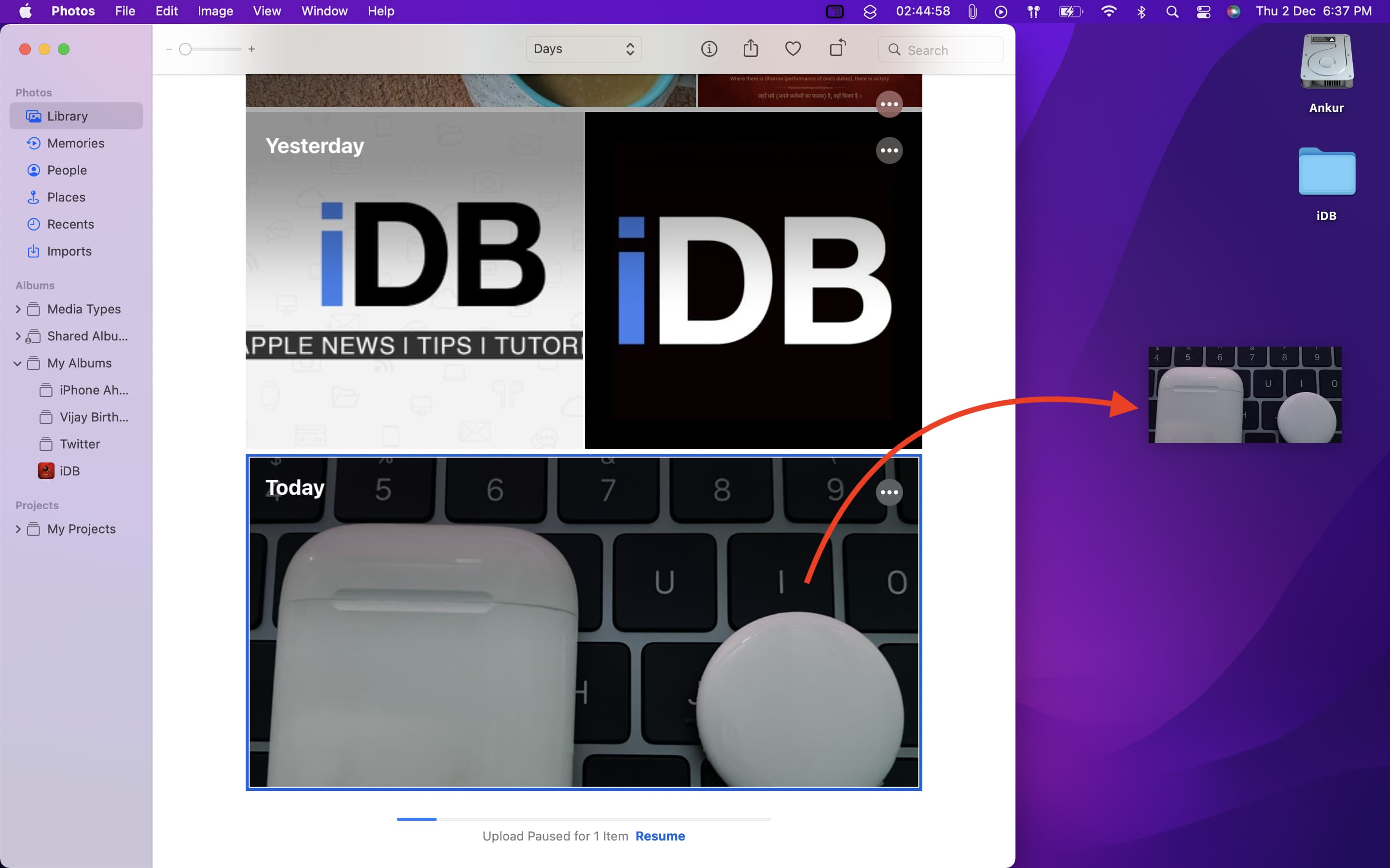 Trascina l'immagine dall'app Foto sul desktop del Mac