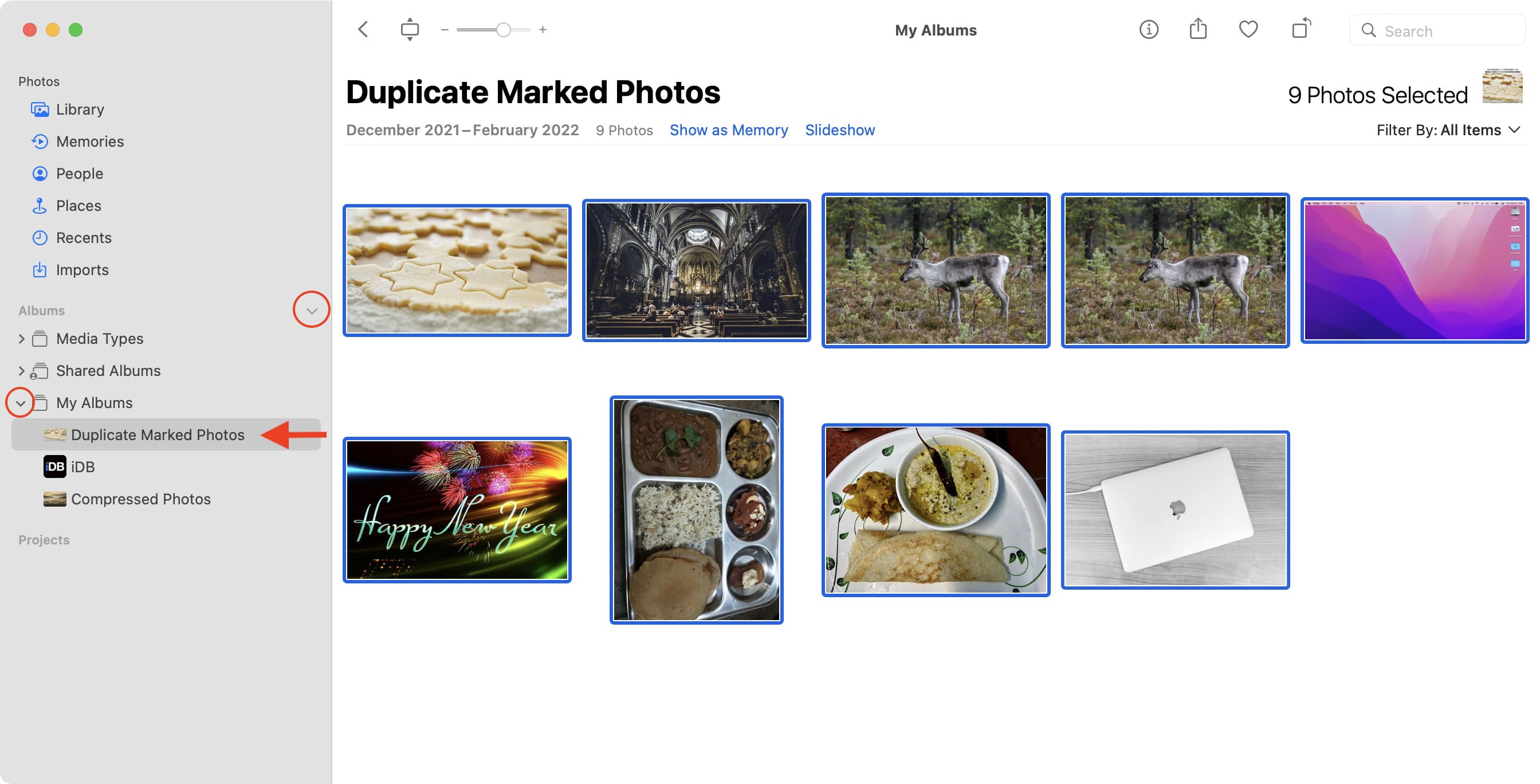 Elimina tutte le foto contrassegnate duplicate su Mac