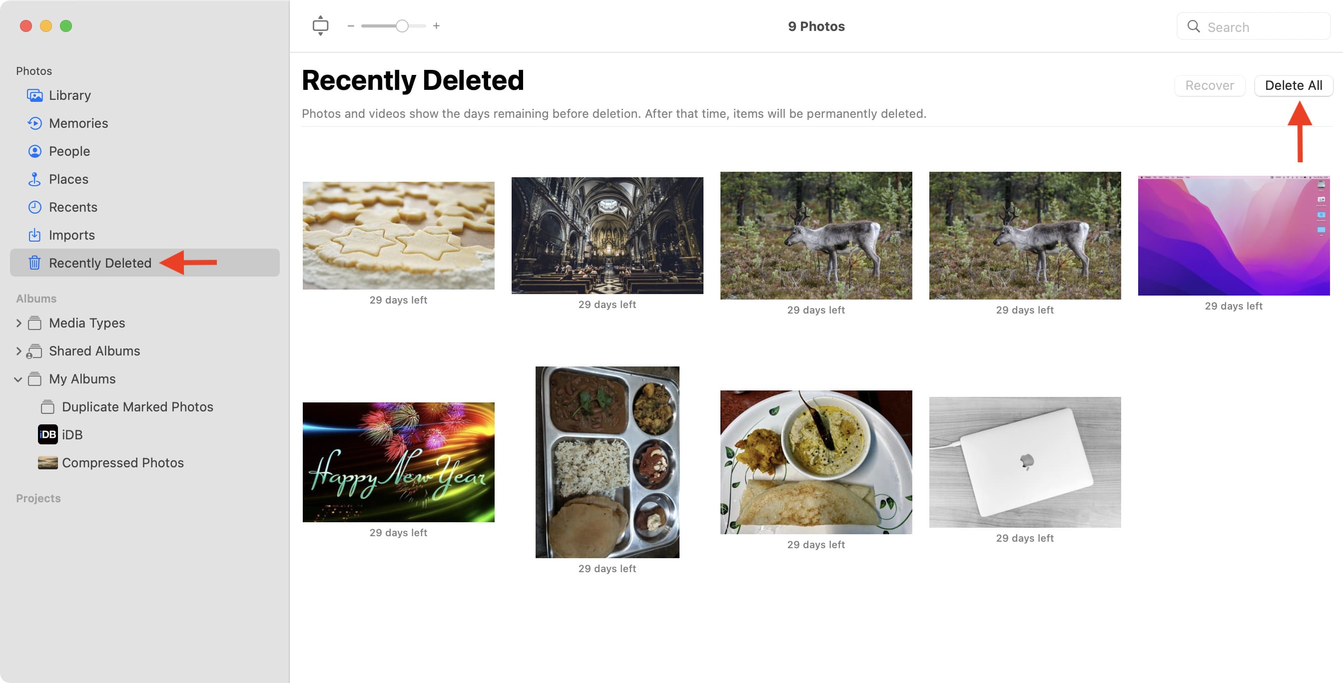 Elimina tutte le foto duplicate eliminate di recente su Mac