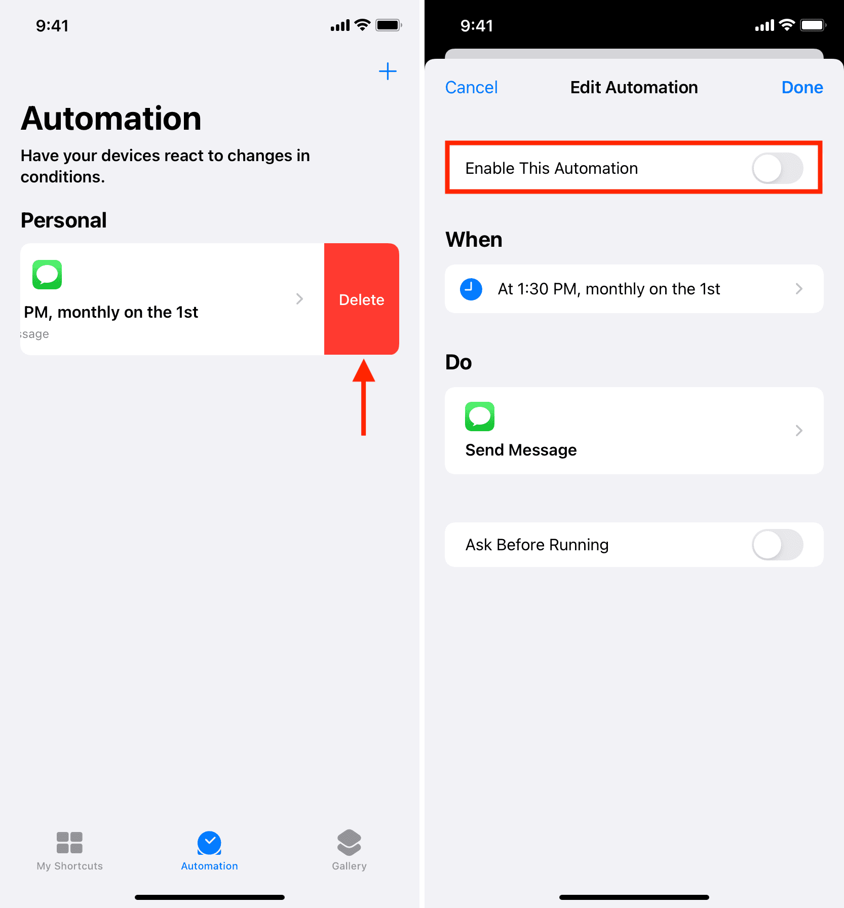 Disabilita o elimina l'automazione dei messaggi pianificata