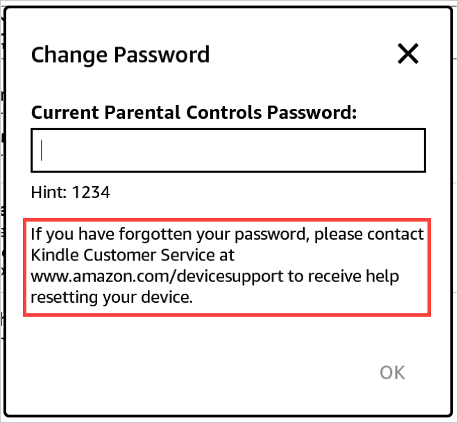 Controllo genitori Kindle Paperwhite, Cambia password