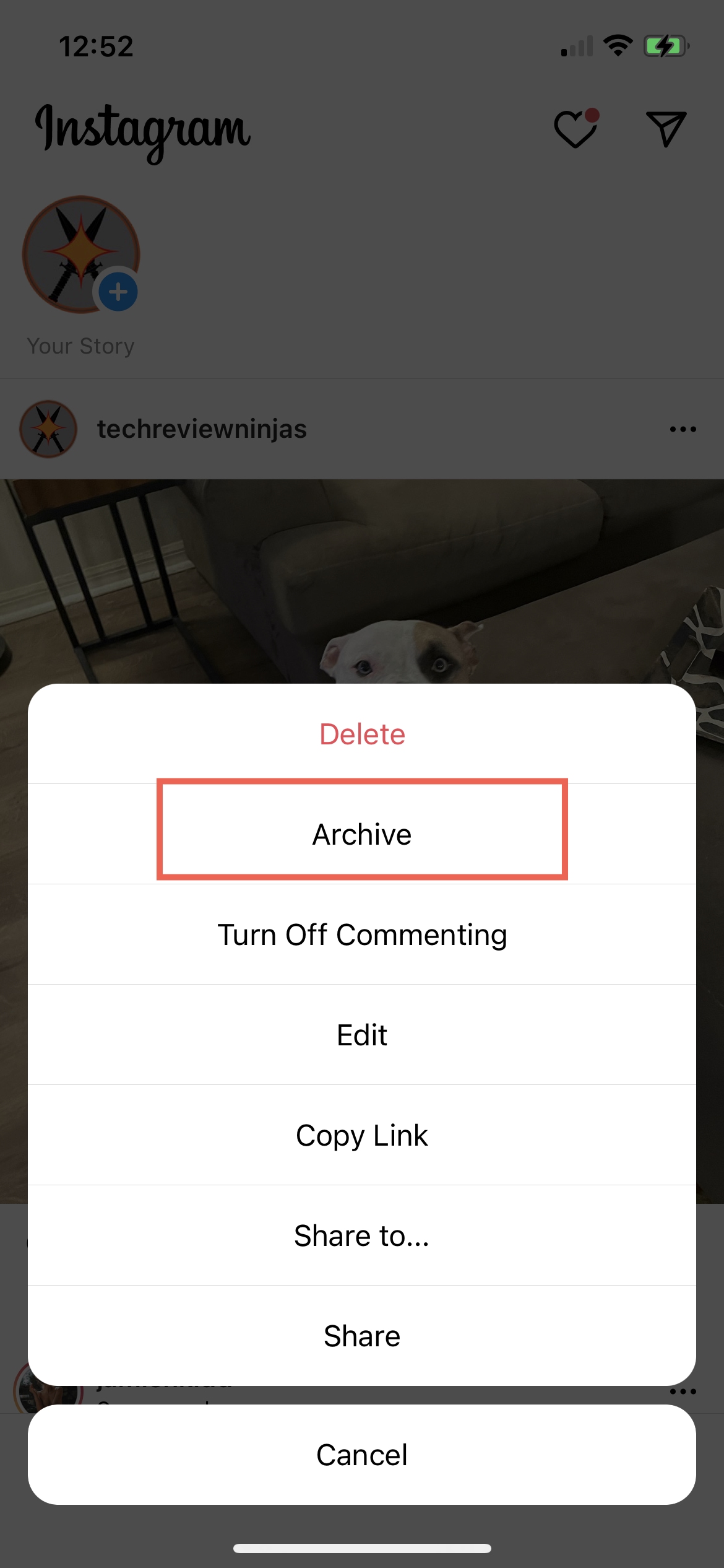 Archivia un post su Instagram