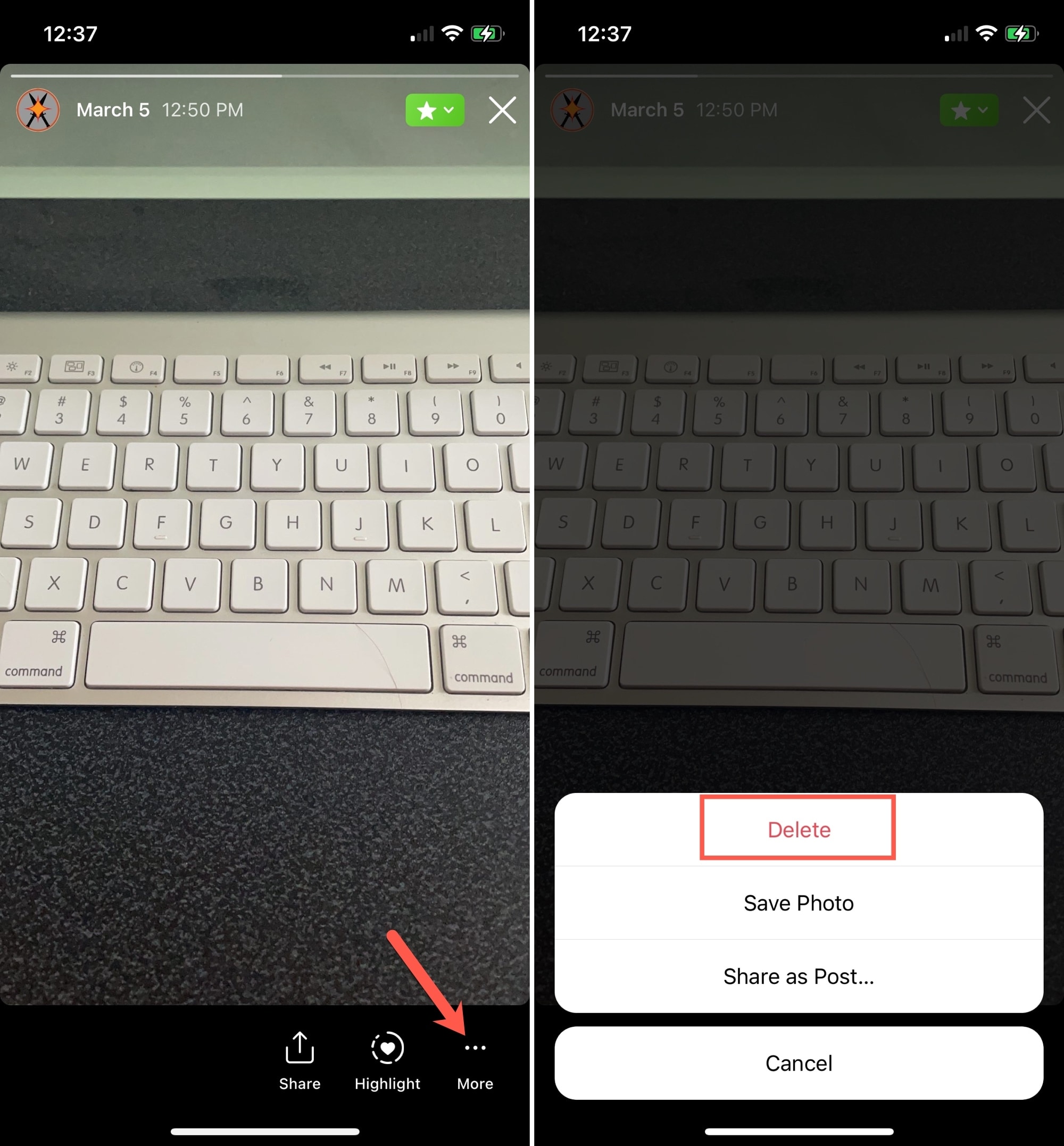 Elimina una storia archiviata su Instagram