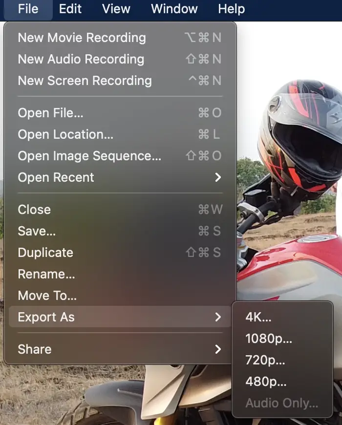 QuickTime riduce le dimensioni del file video