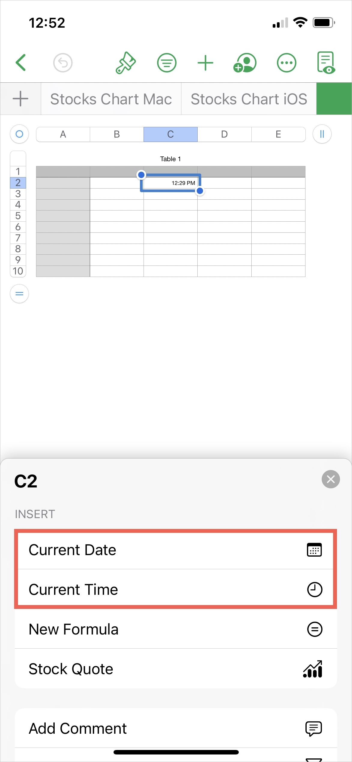 Numeri, inserisci la data o l'ora correnti su iPhone