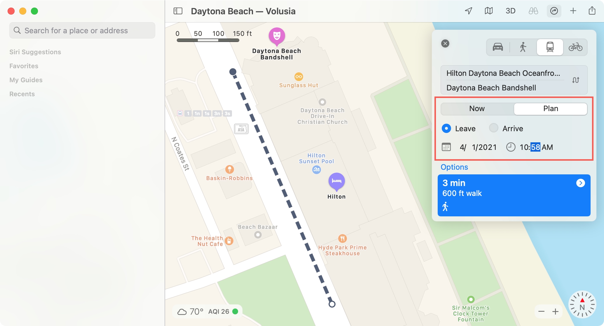Mappe Pianifica un percorso di transito su Mac