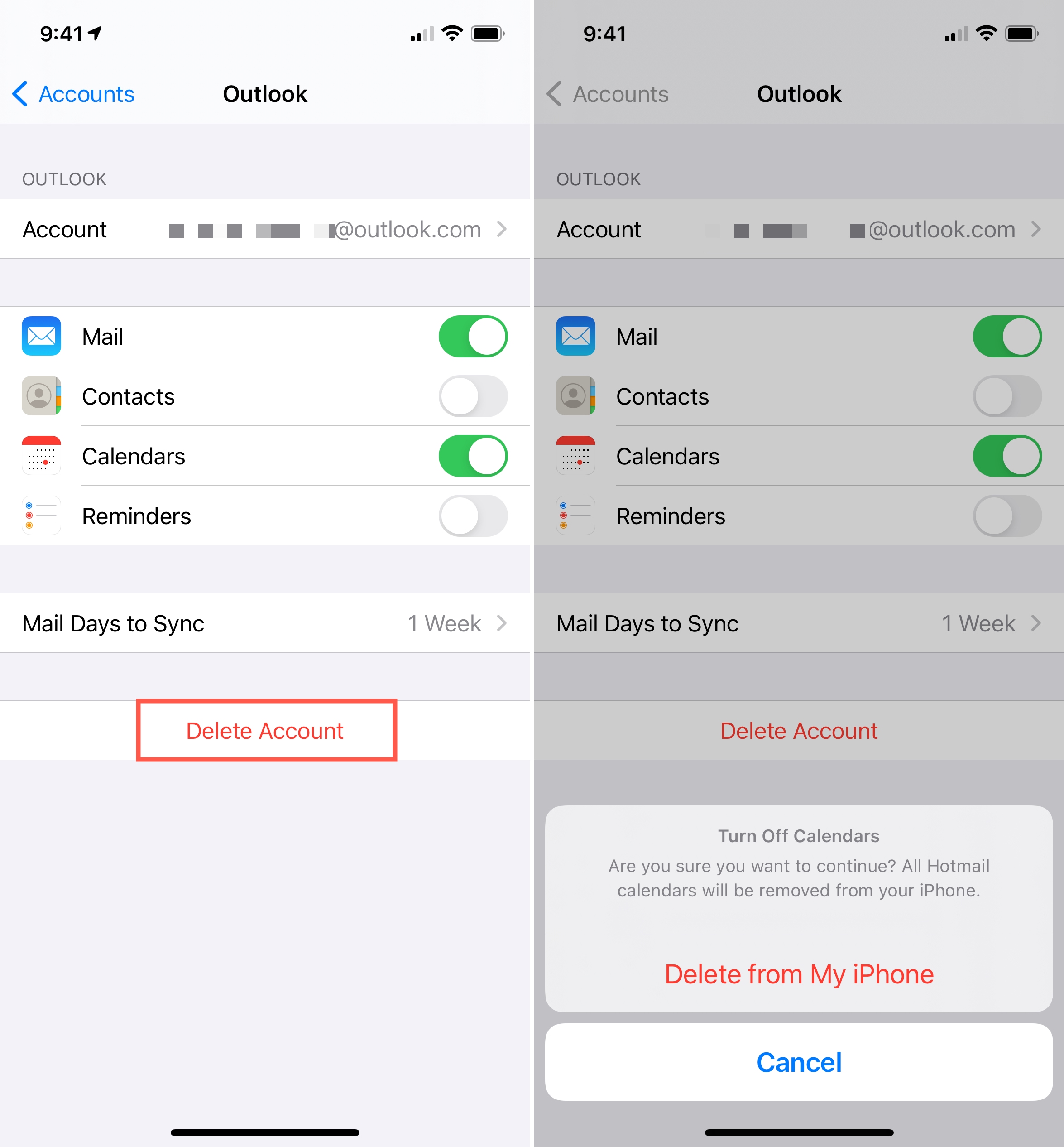 Elimina l'e-mail di Outlook dalla posta di iPhone