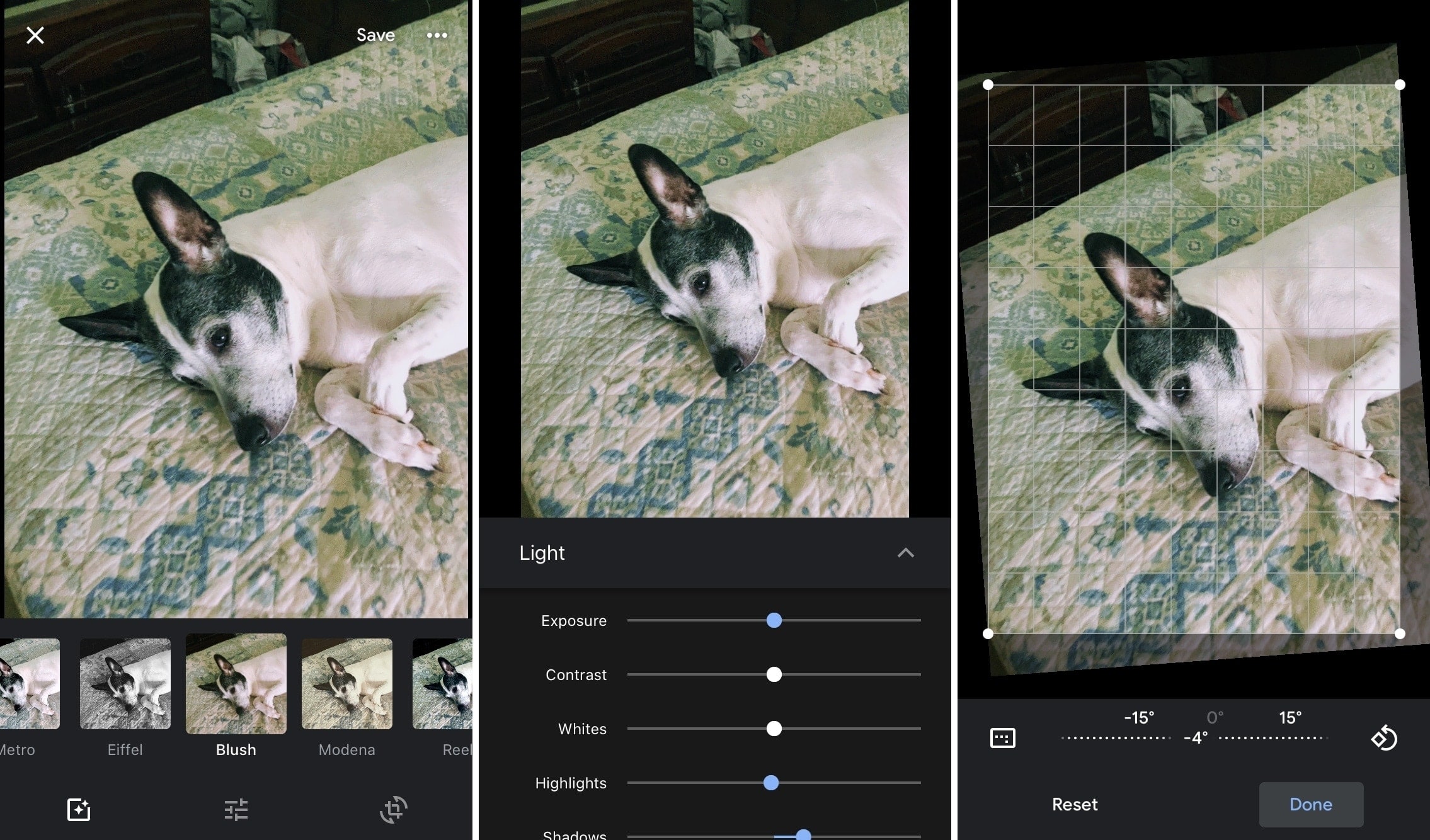 Opzioni di modifica di Google Foto Animazione iPhone