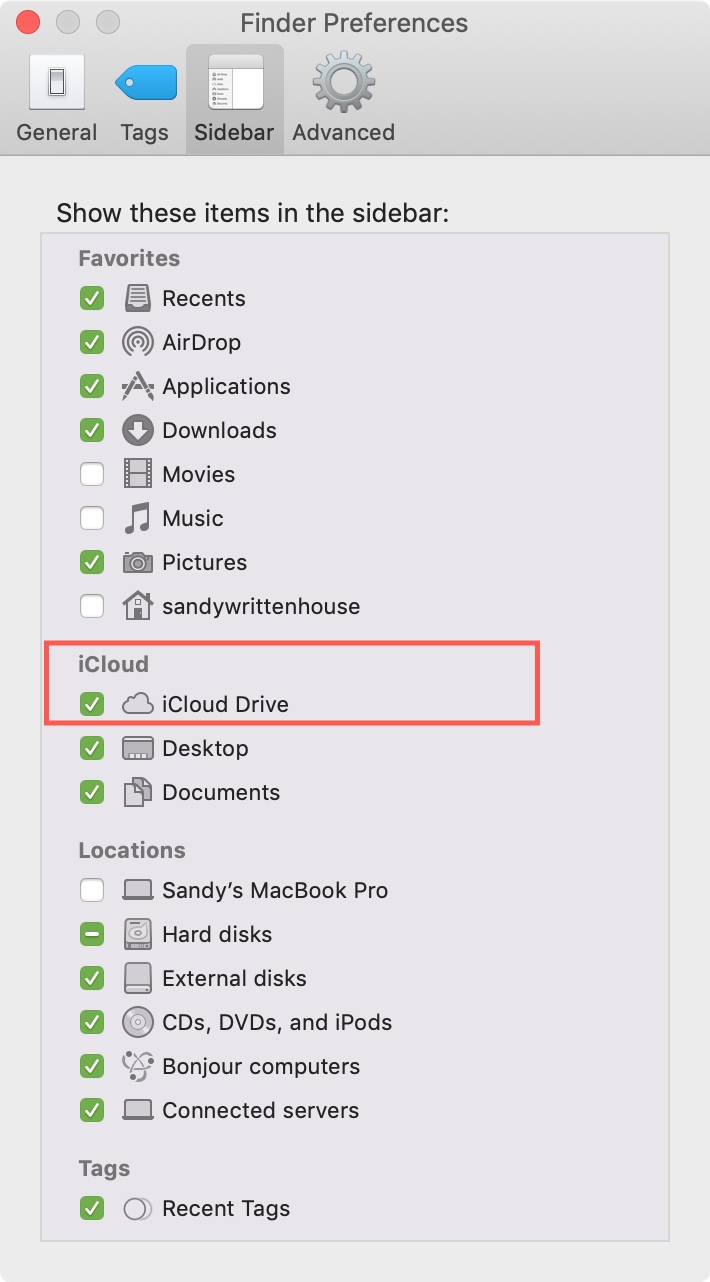 Barra laterale del Finder Aggiungi iCloud Drive Mac