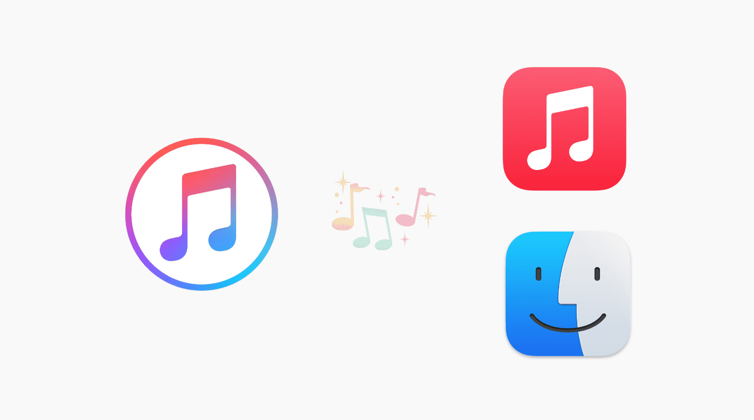 Icone delle app iTunes, Musica e Finder