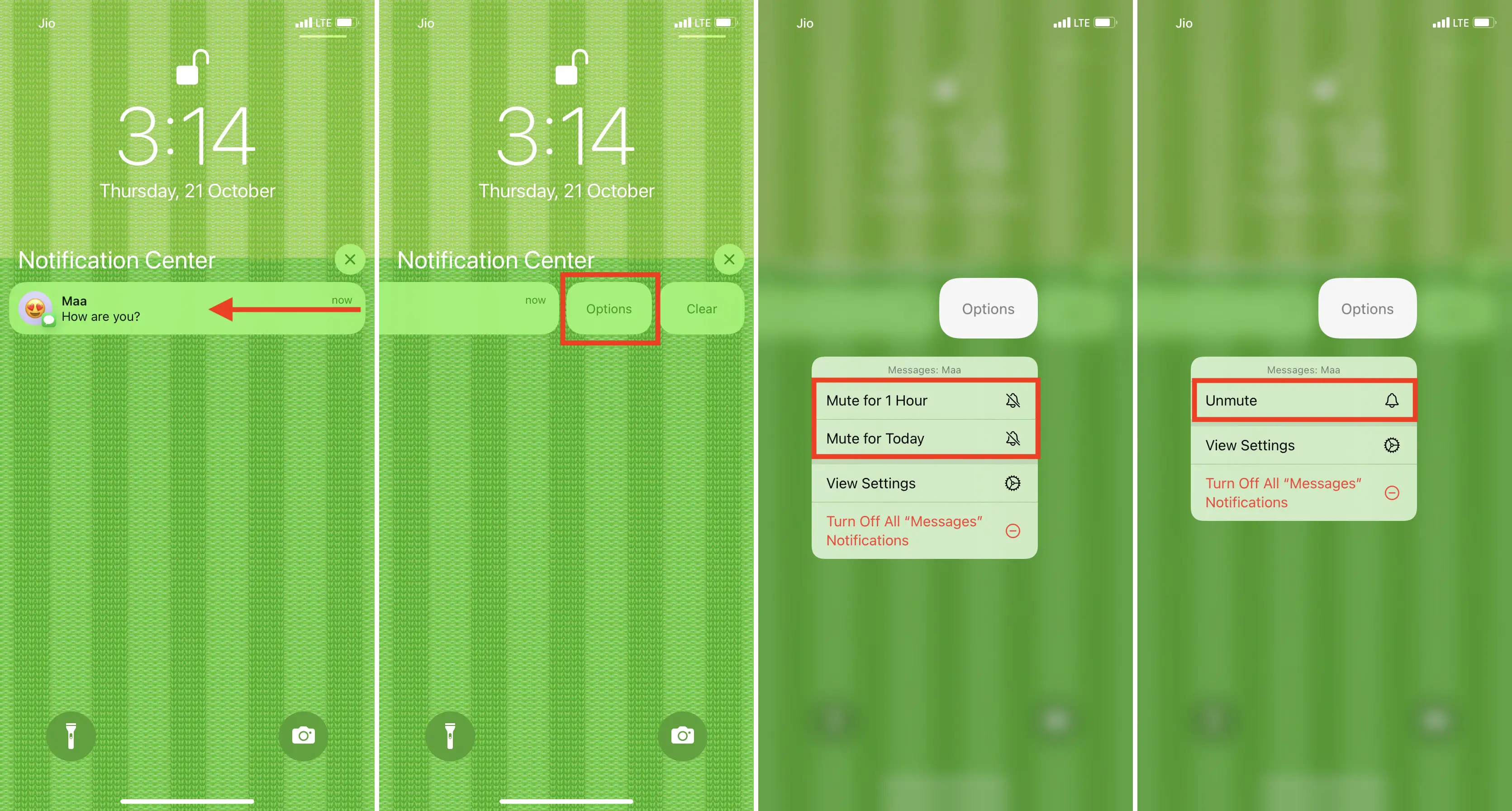 Disattiva la notifica di un'app per un'ora o un giorno su iPhone in iOS 15