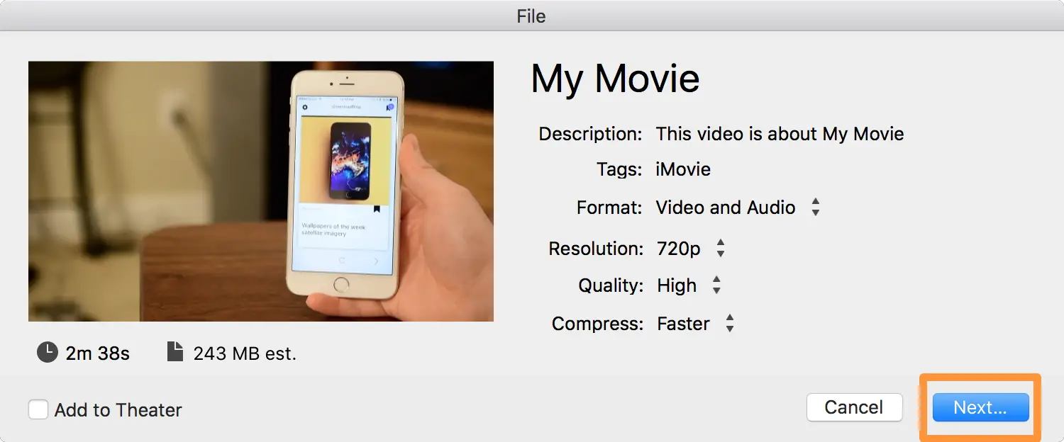 Esportazione di video senza audio in iMovie 1