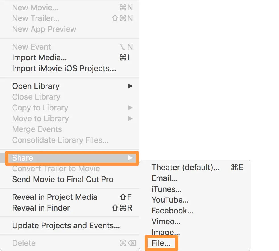 File Condividi File Barra dei menu iMovie