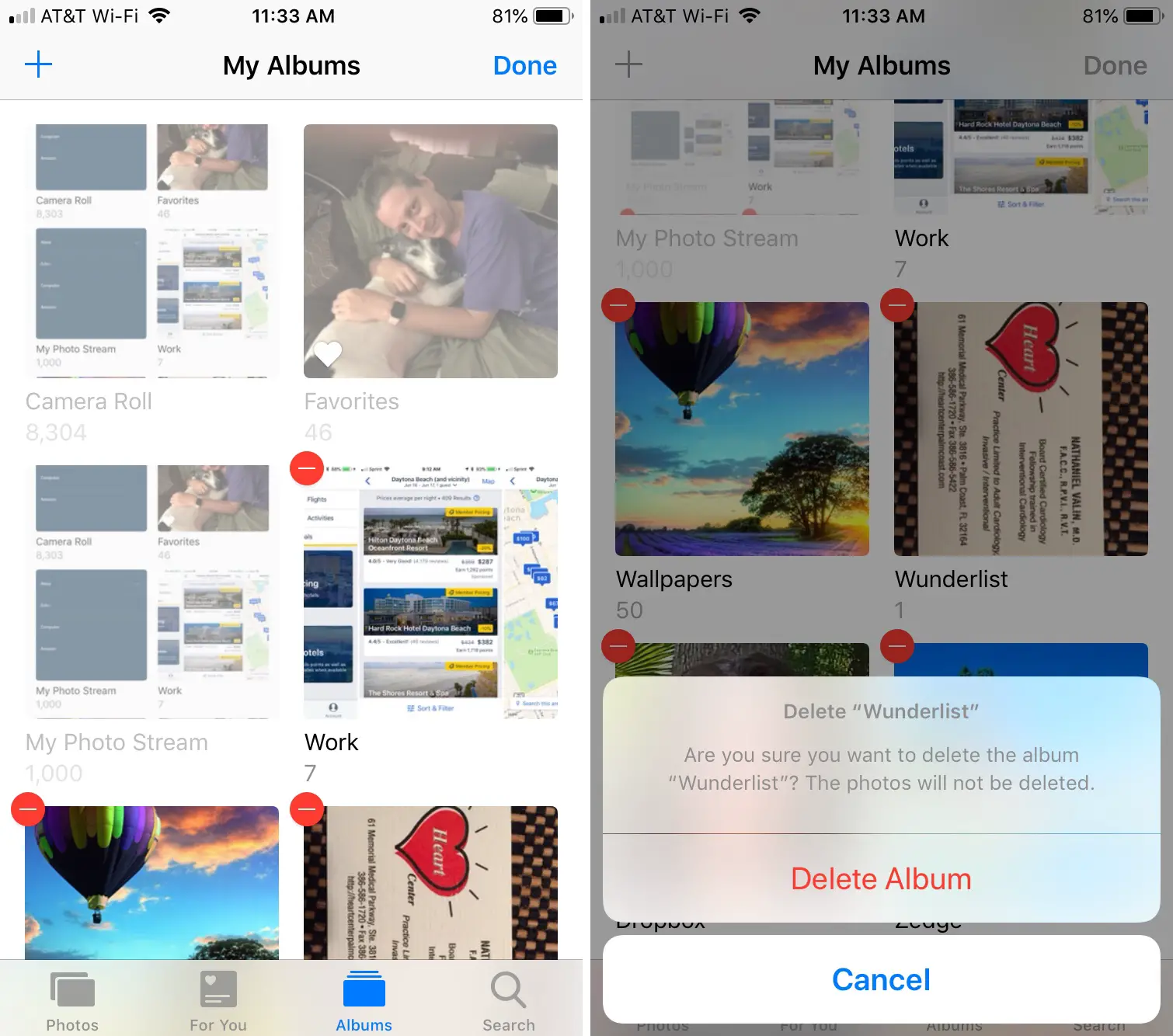 Elimina gli album fotografici su iPhone