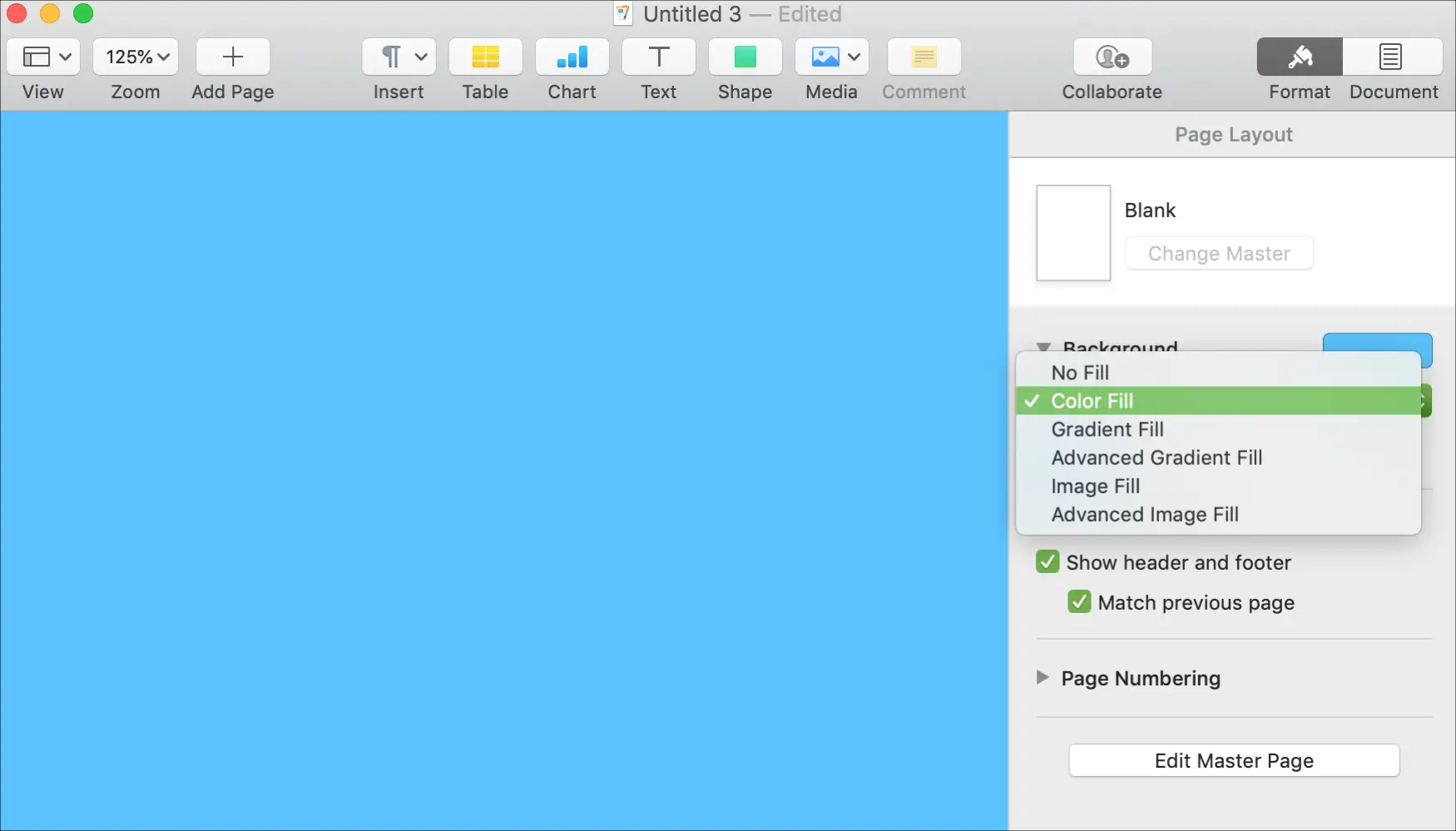 Cambia le pagine dei colori di sfondo su Mac