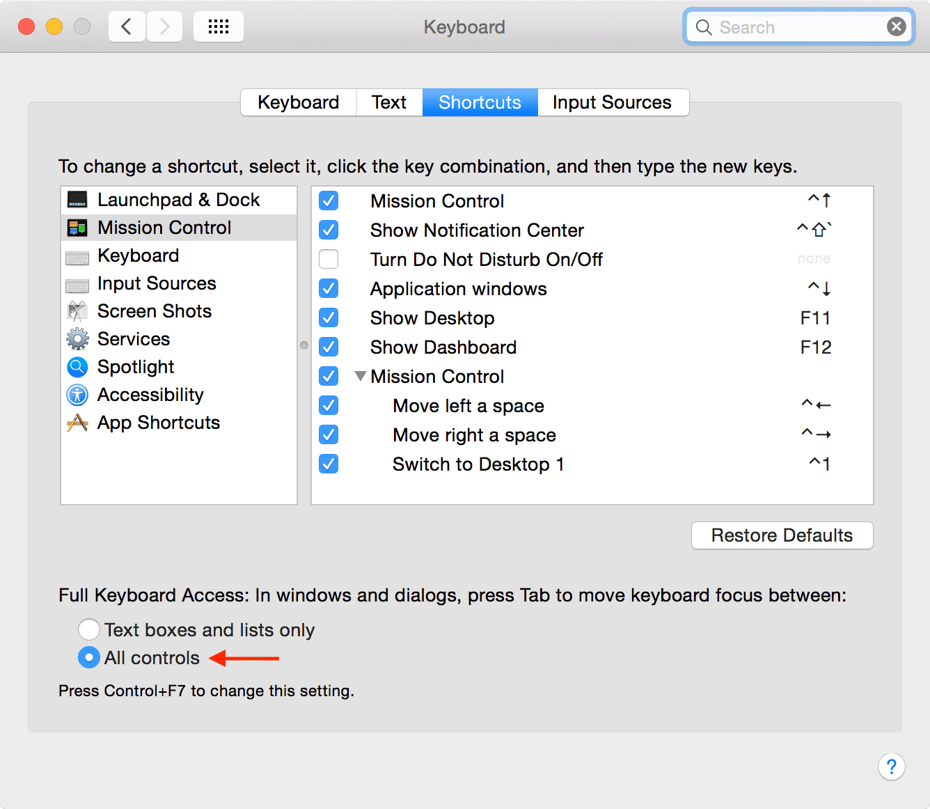 Impostazioni di accesso completo alla tastiera macOS Mojave