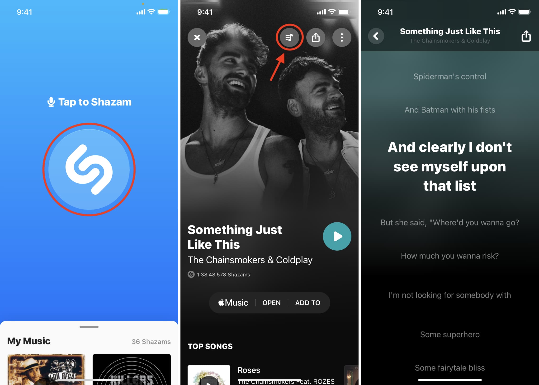 Guarda i testi in tempo reale in Shazam su iPhone