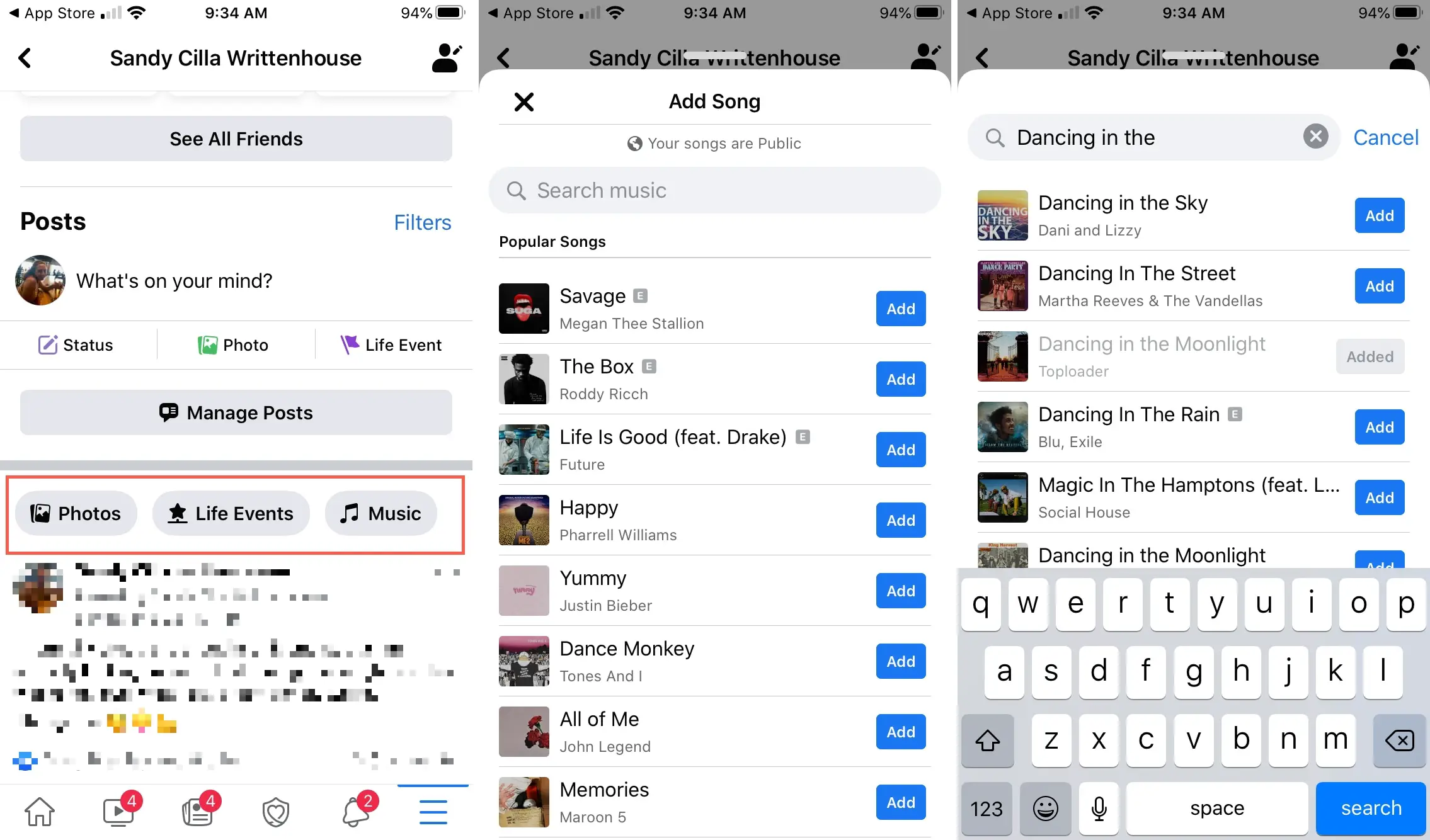 Aggiungi musica al profilo Facebook iPhone