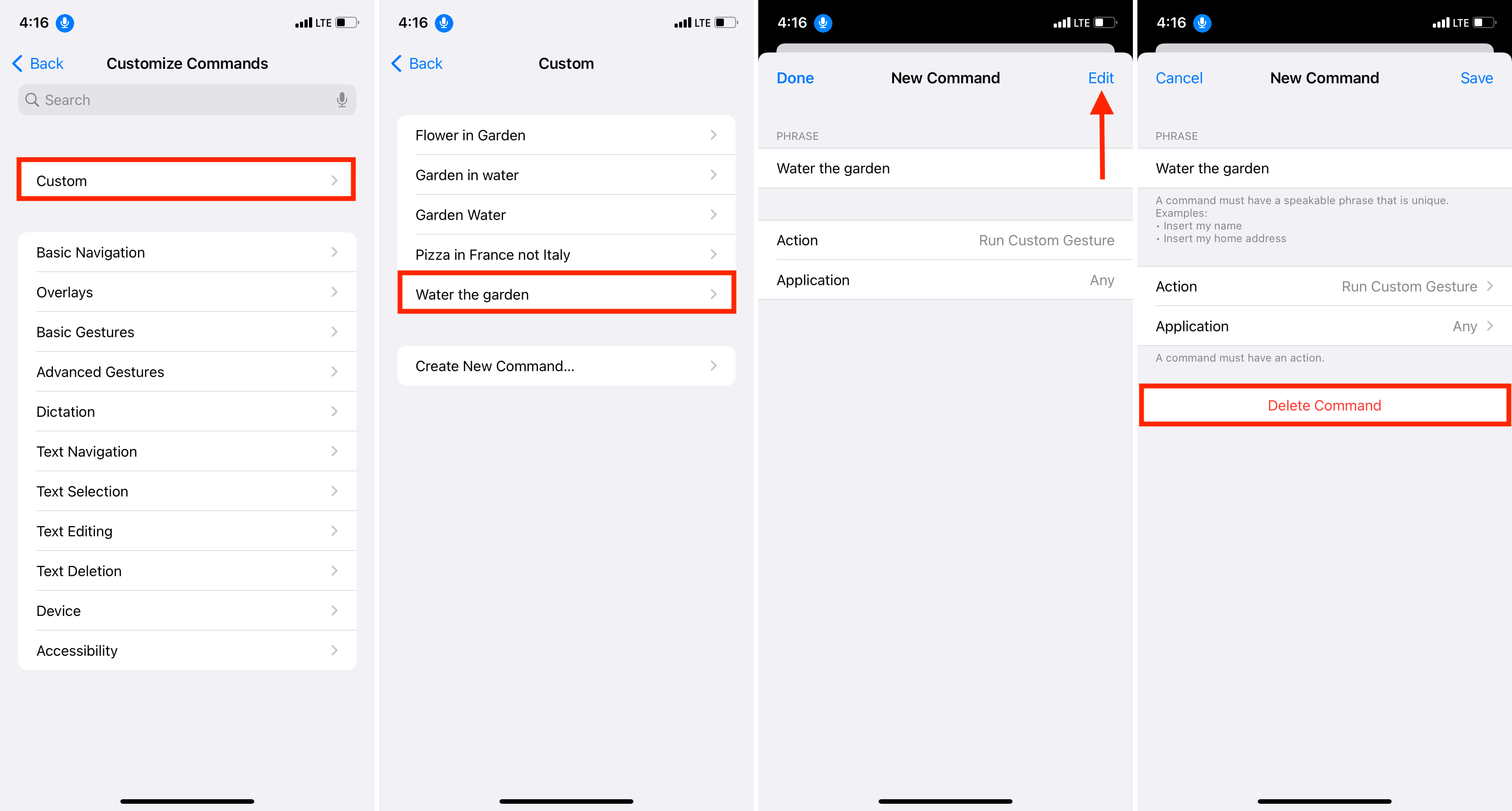 Passaggi per eliminare il comando di controllo vocale personalizzato su iPhone