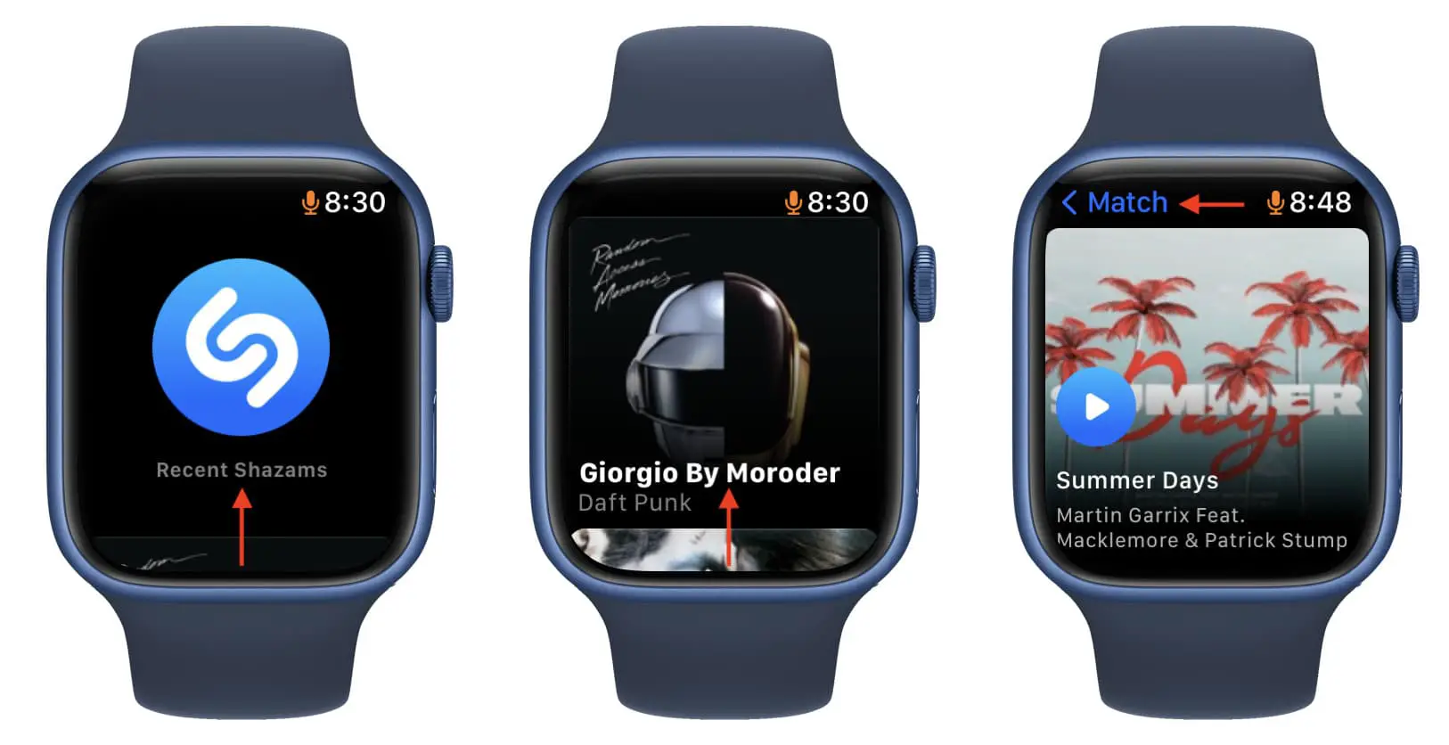 Shazam recenti su Apple Watch