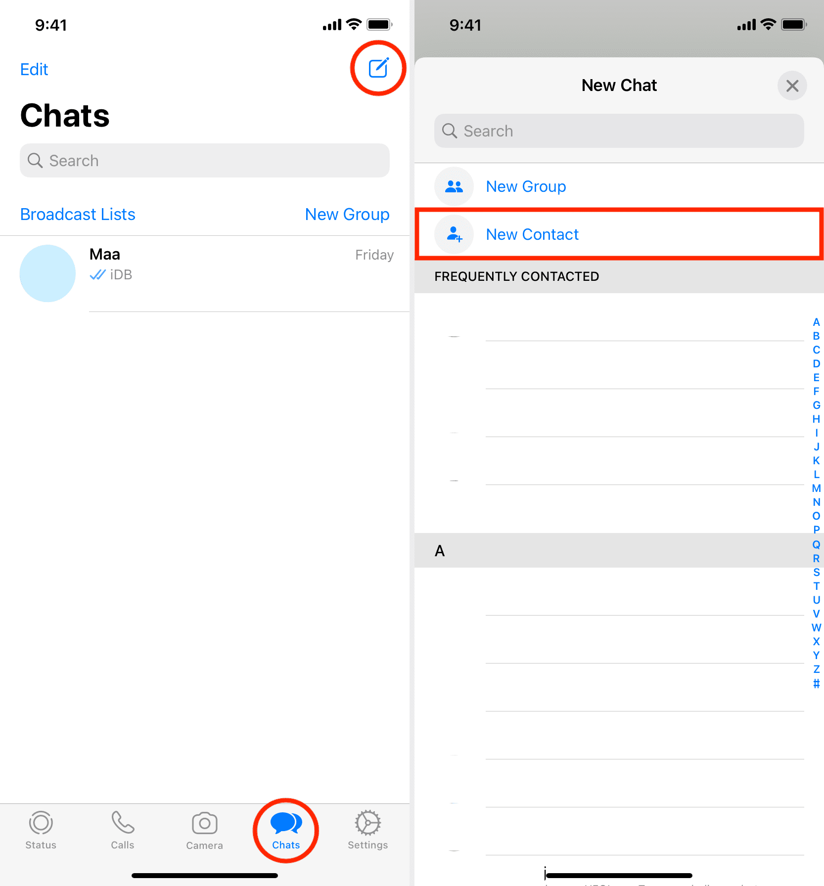 Nuovo contatto in WhatsApp su iPhone