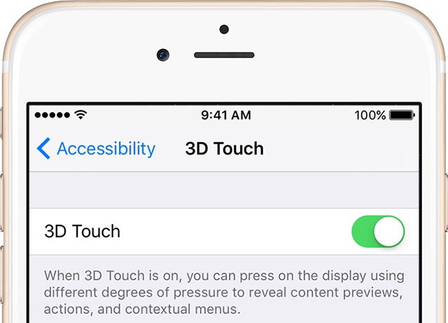 Immagine delle impostazioni 3D Touch di iPhone 6s 001