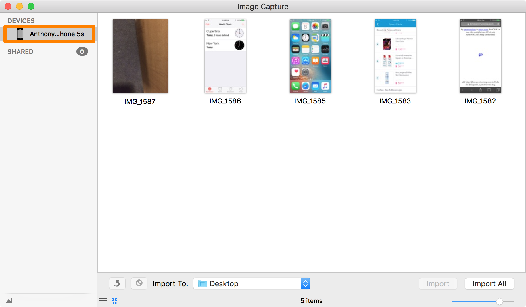 Rullino fotografico per acquisizione immagini Mac