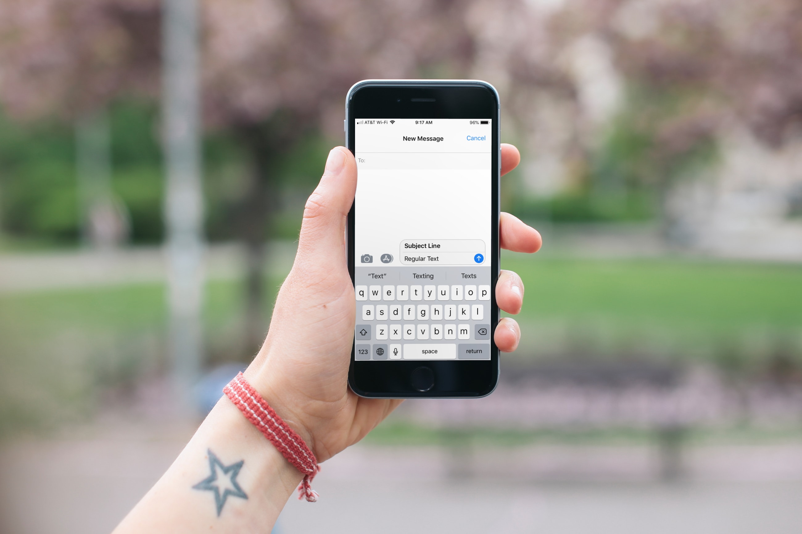 Riga dell'oggetto del messaggio di testo iPhone