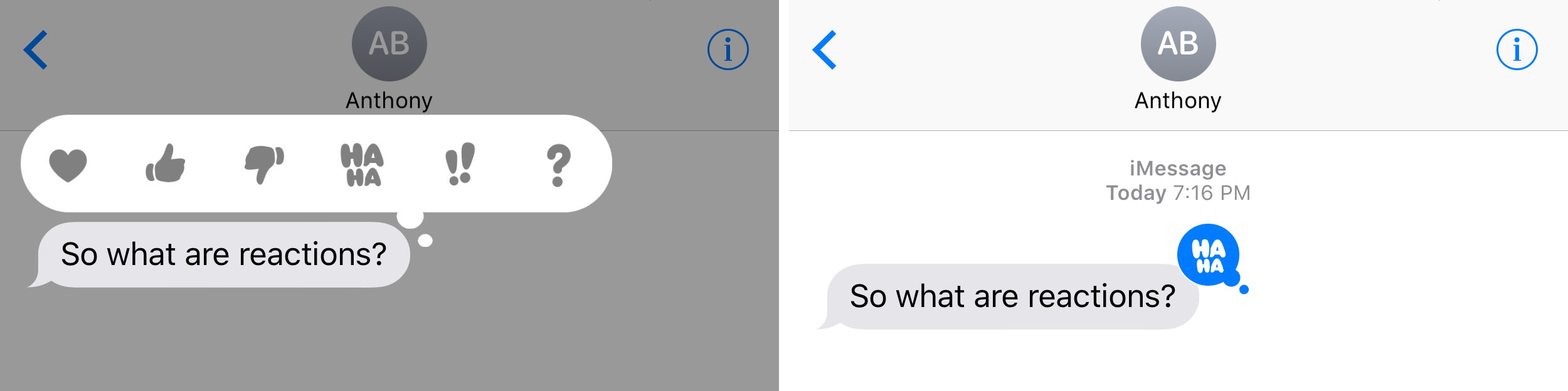 iMessage Reazioni Demo