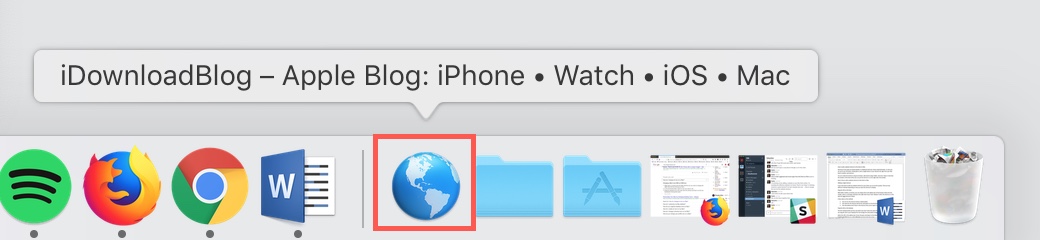 Collegamento al sito Web con Globe nel Dock Mac