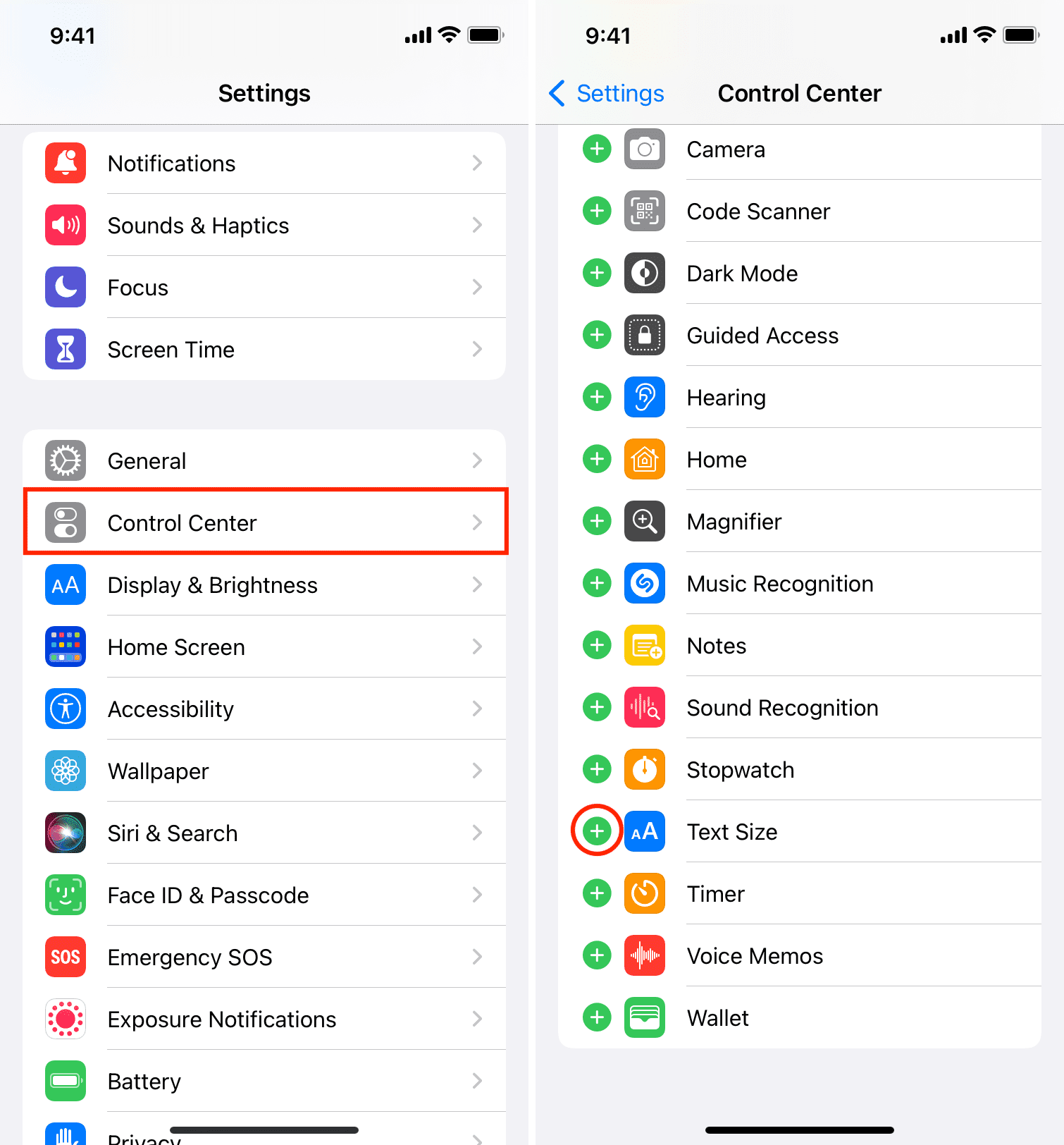 Aggiungi il pulsante Dimensione testo al Centro di controllo di iPhone