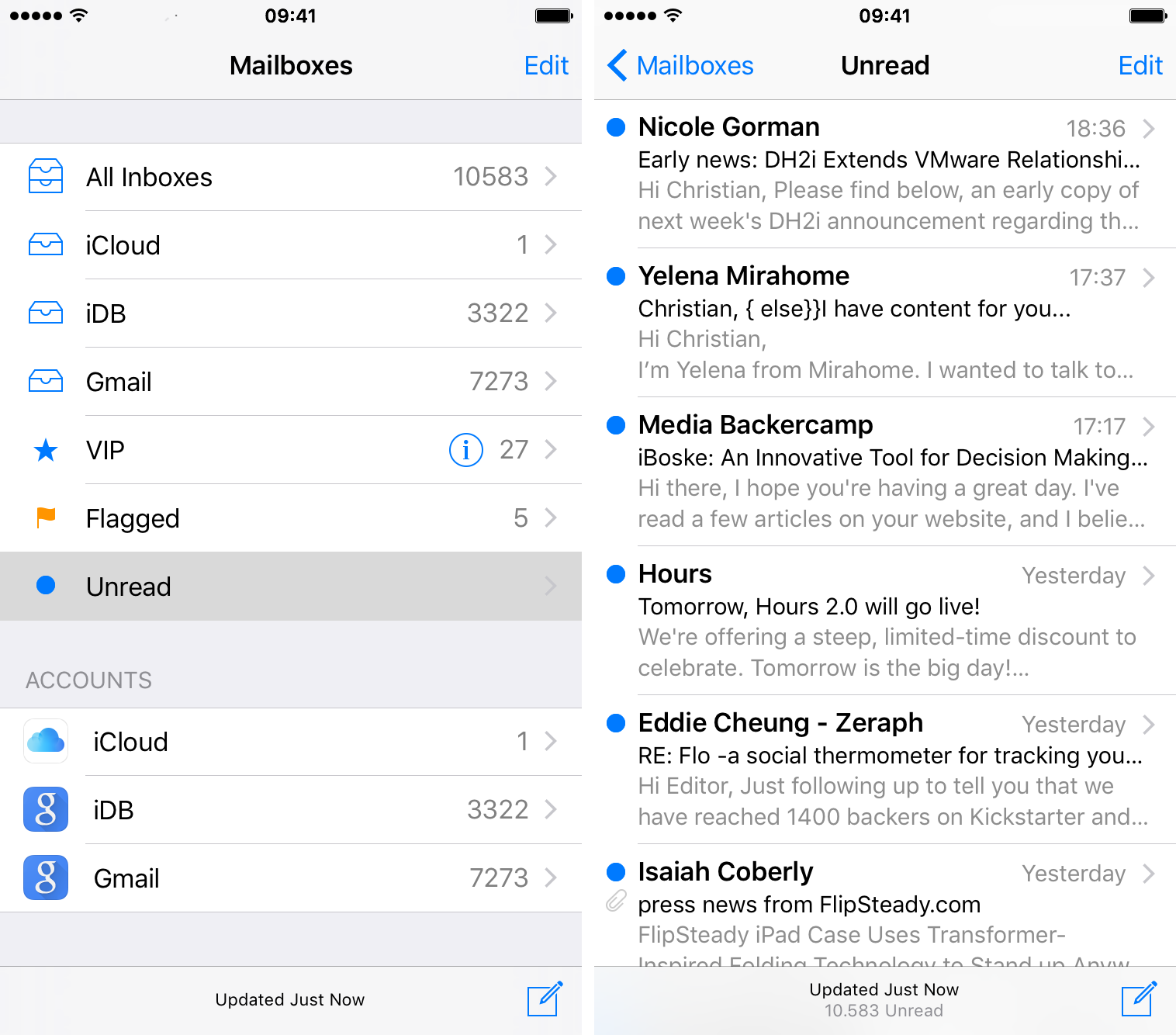 Mail iOS 9 mostra la casella di posta non letta iPhone screenshot 003