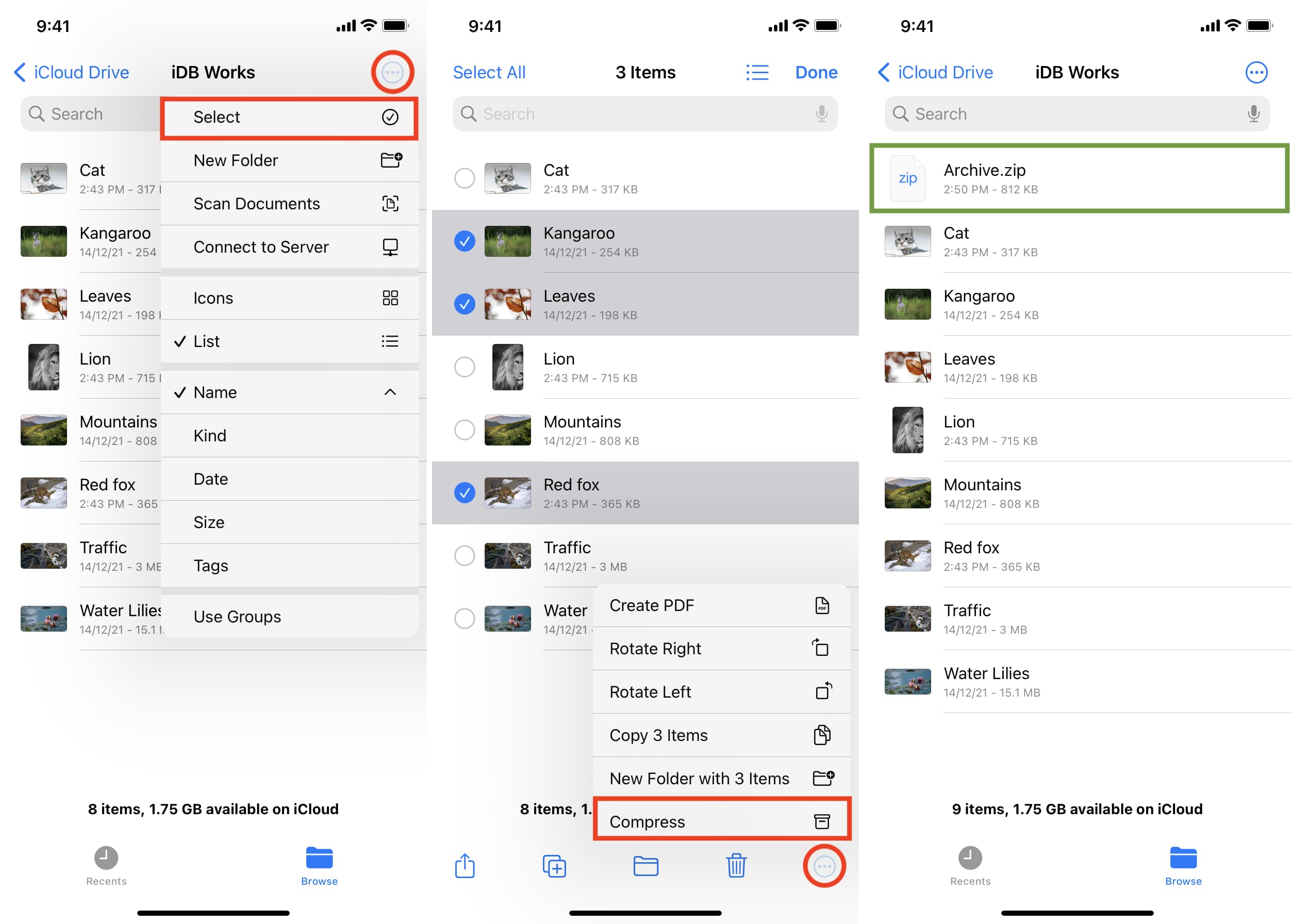 Crea file ZIP su iPhone