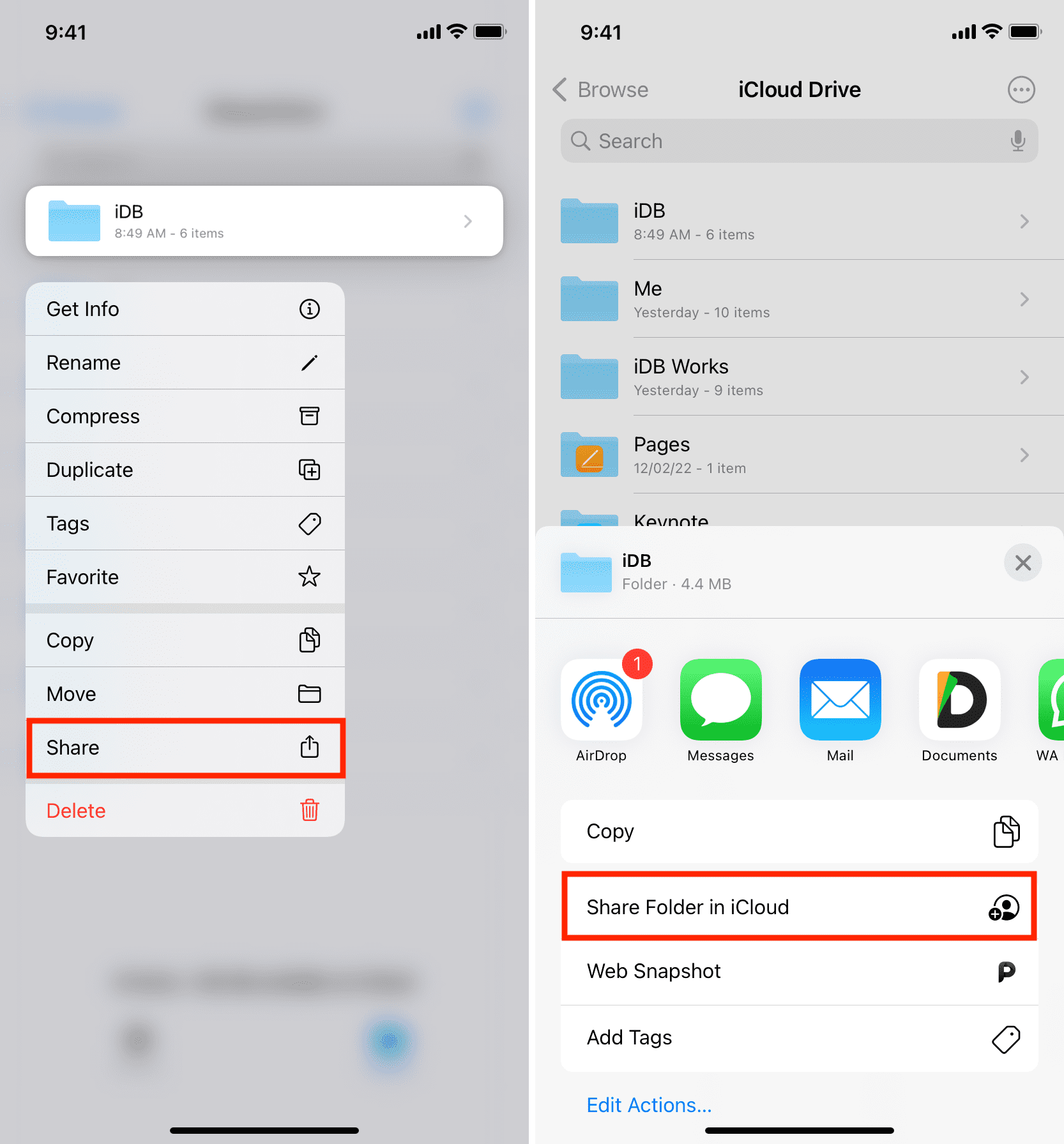 Condividi cartella in iCloud su iPhone e iPad