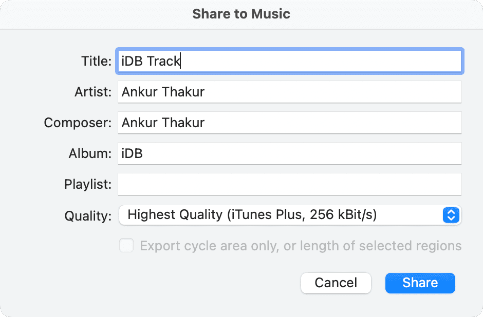 Condividi su musica da GarageBand su Mac