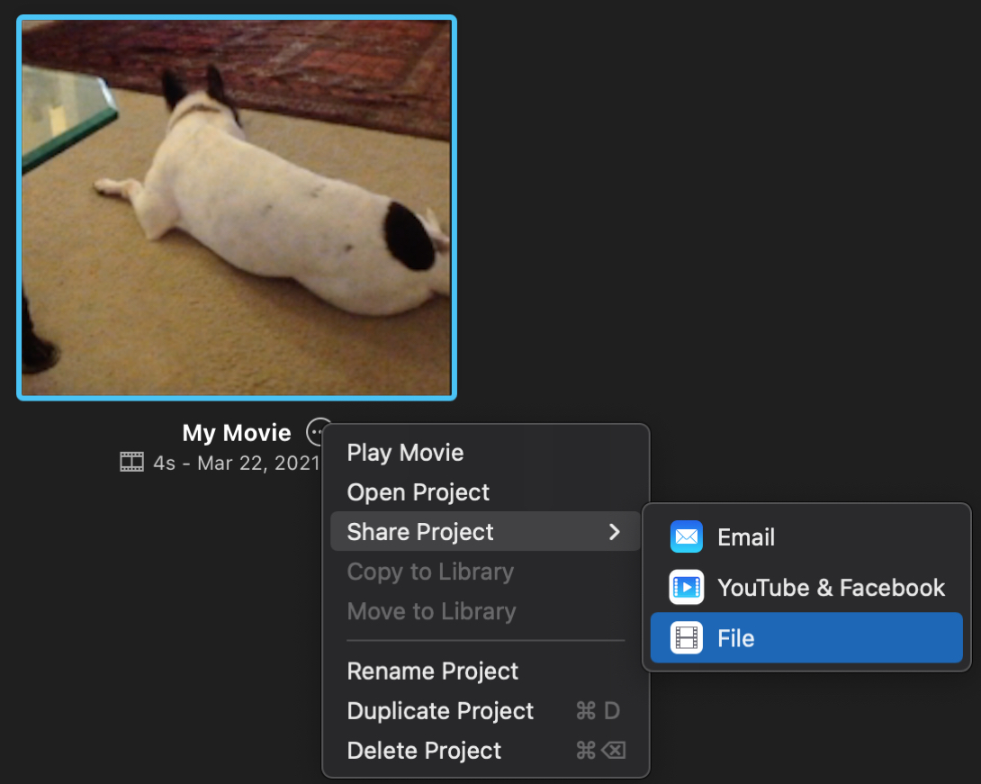 iMovie Condividi file di progetto