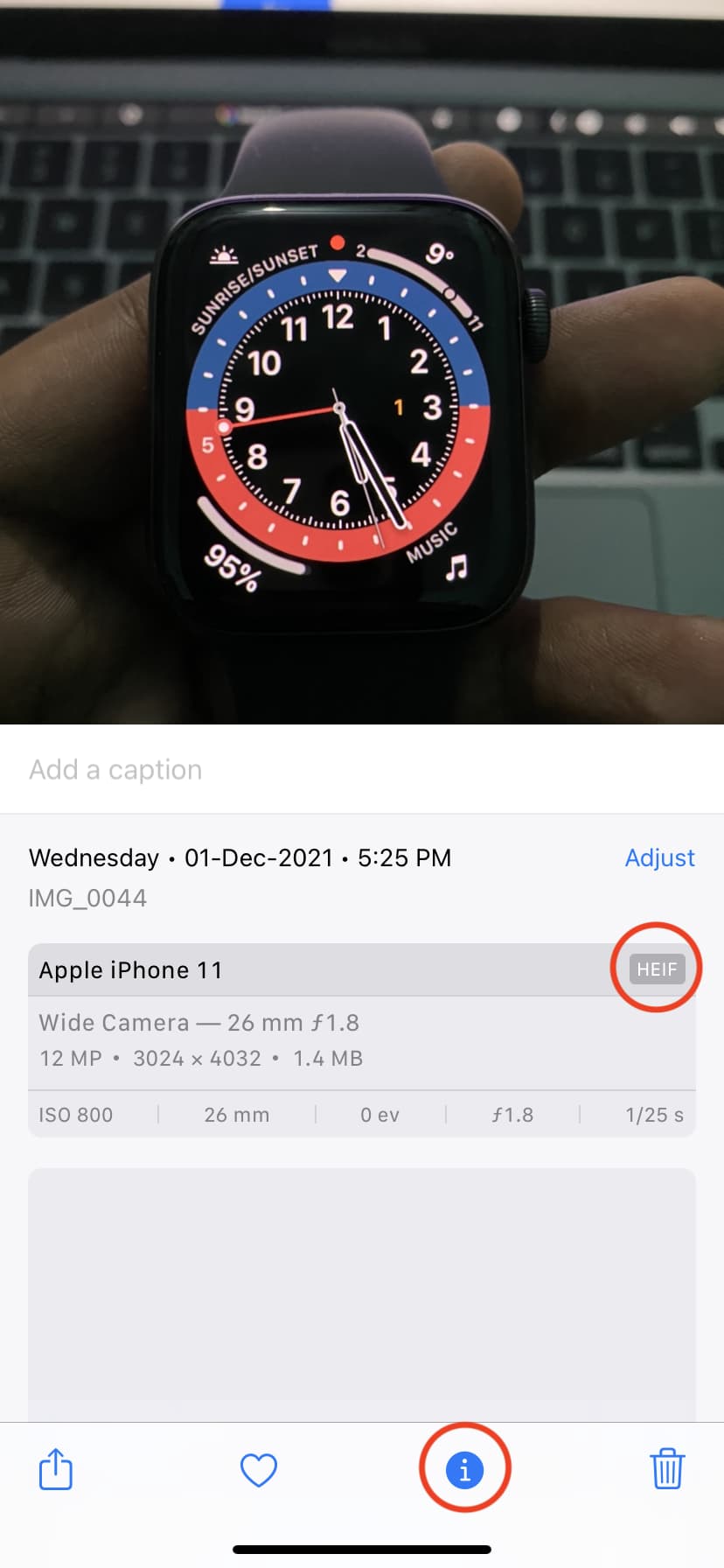 HEIF Informazioni sull'immagine su iPhone