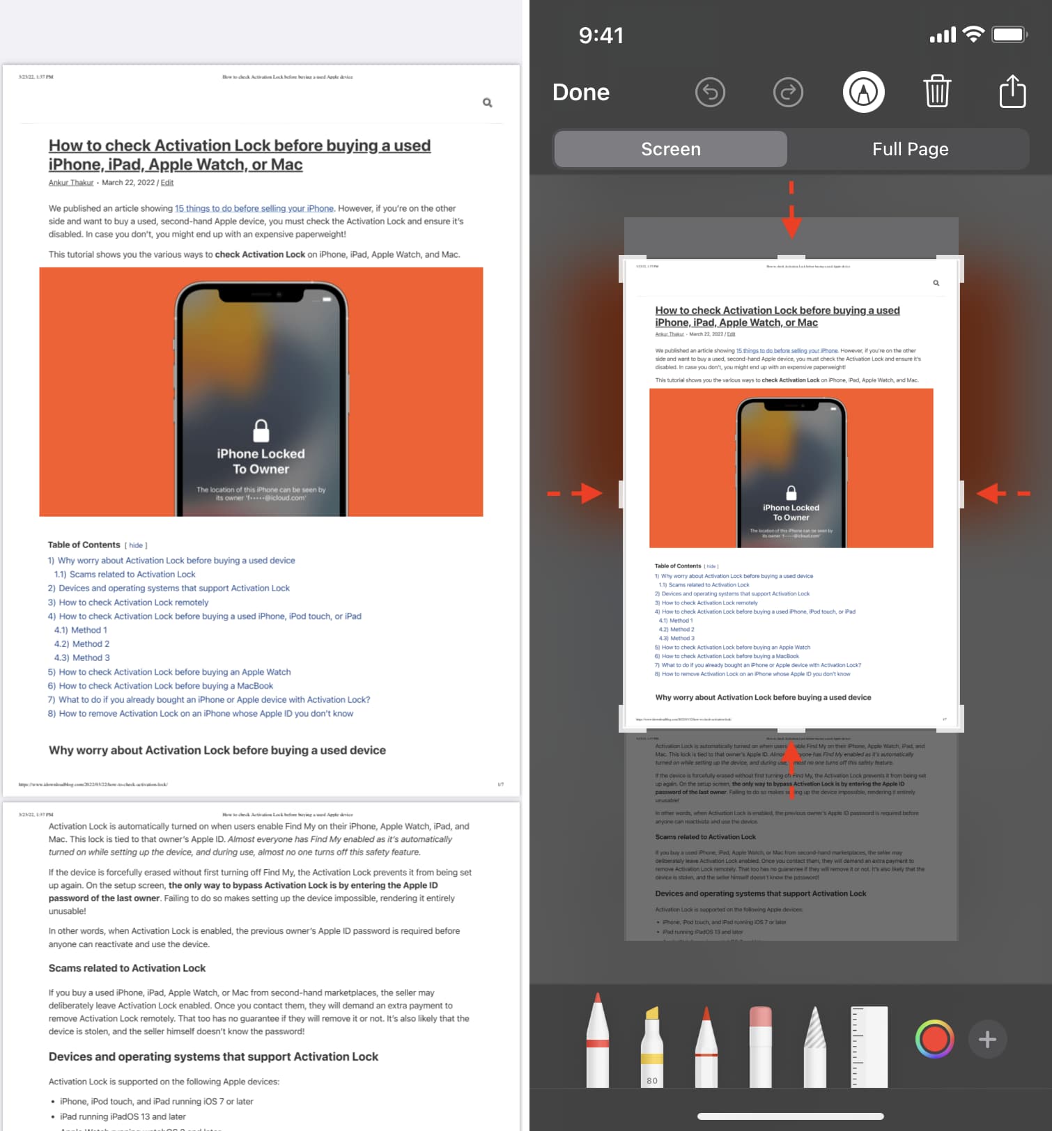 Fai uno screenshot di un PDF e salvalo come immagine su iPhone