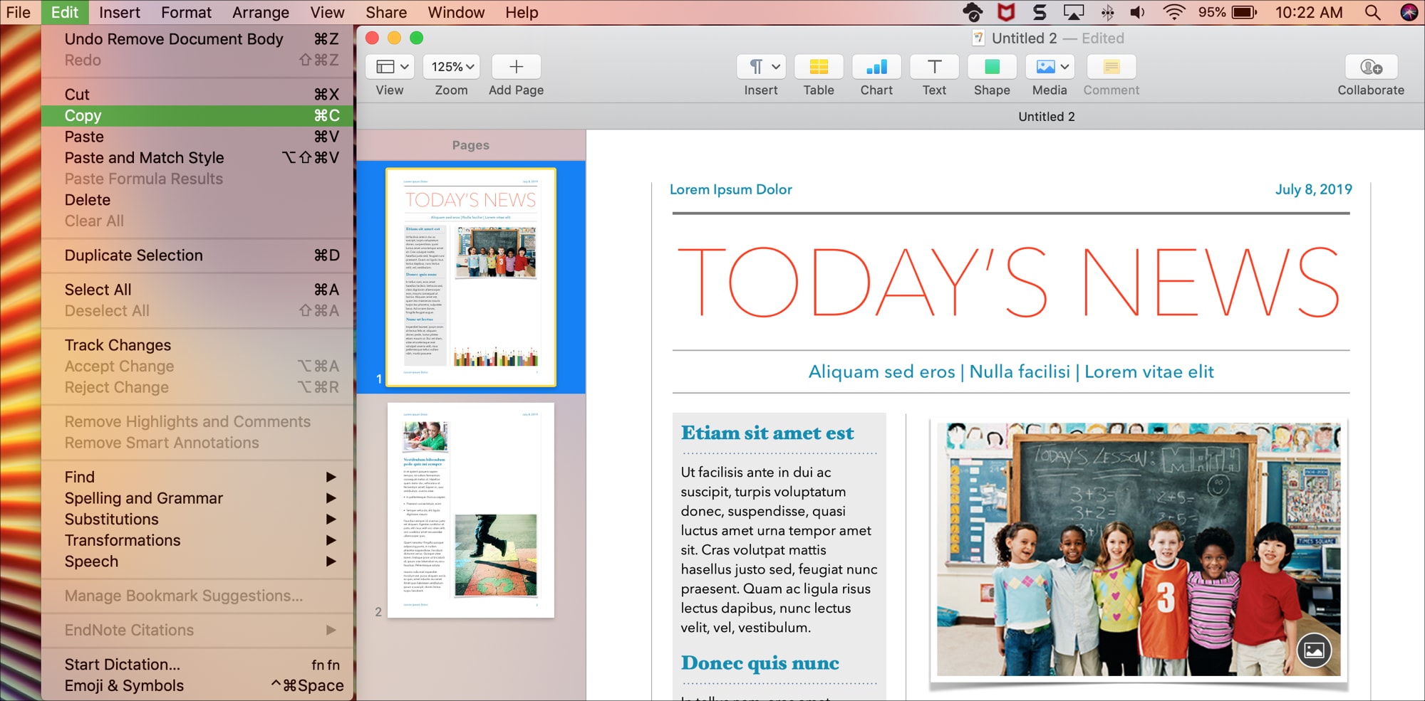 Copia Incolla Sezioni Pagine in Pages su mac