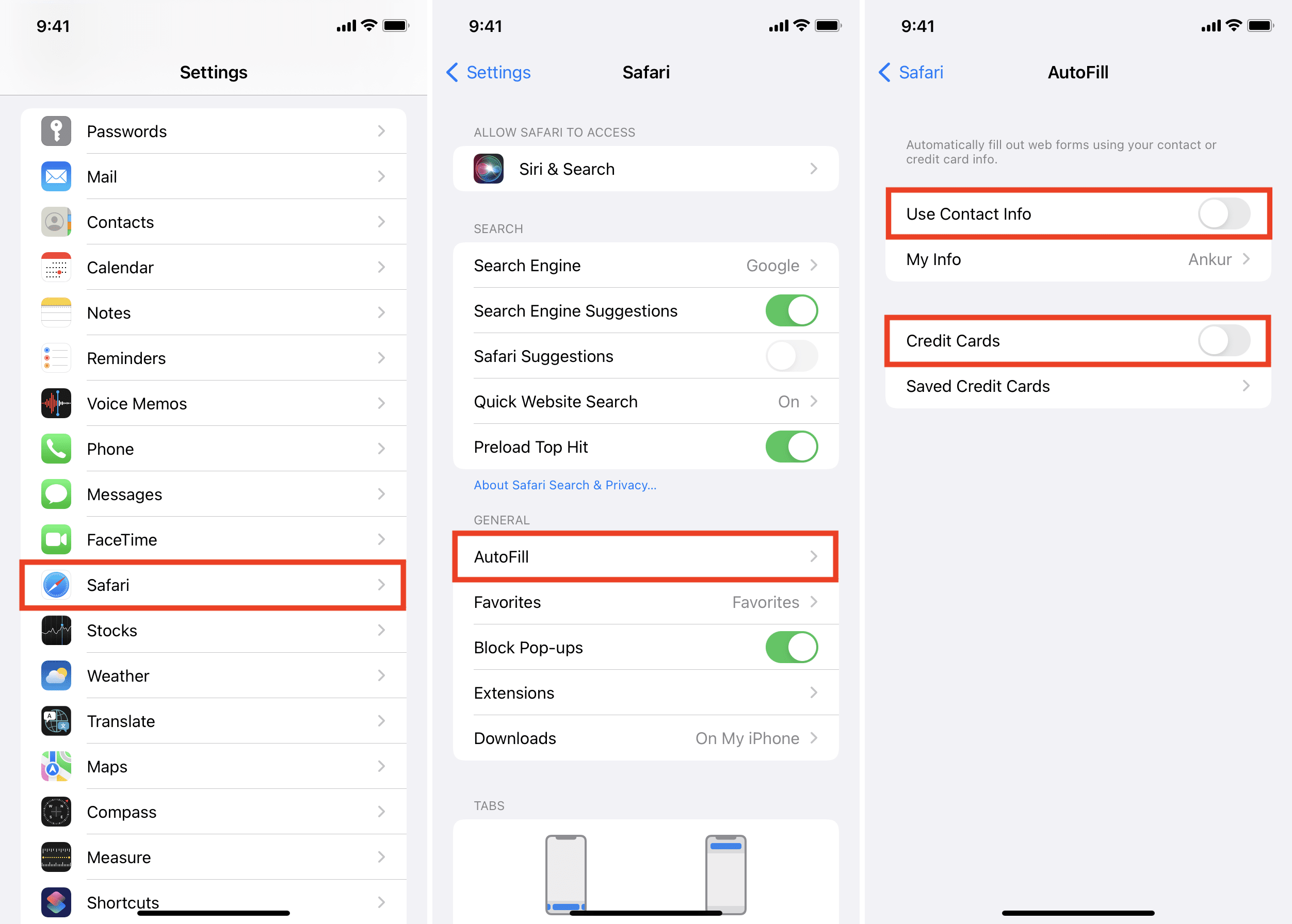 Passaggi per disabilitare il riempimento automatico di Safari su iPhone e iPad
