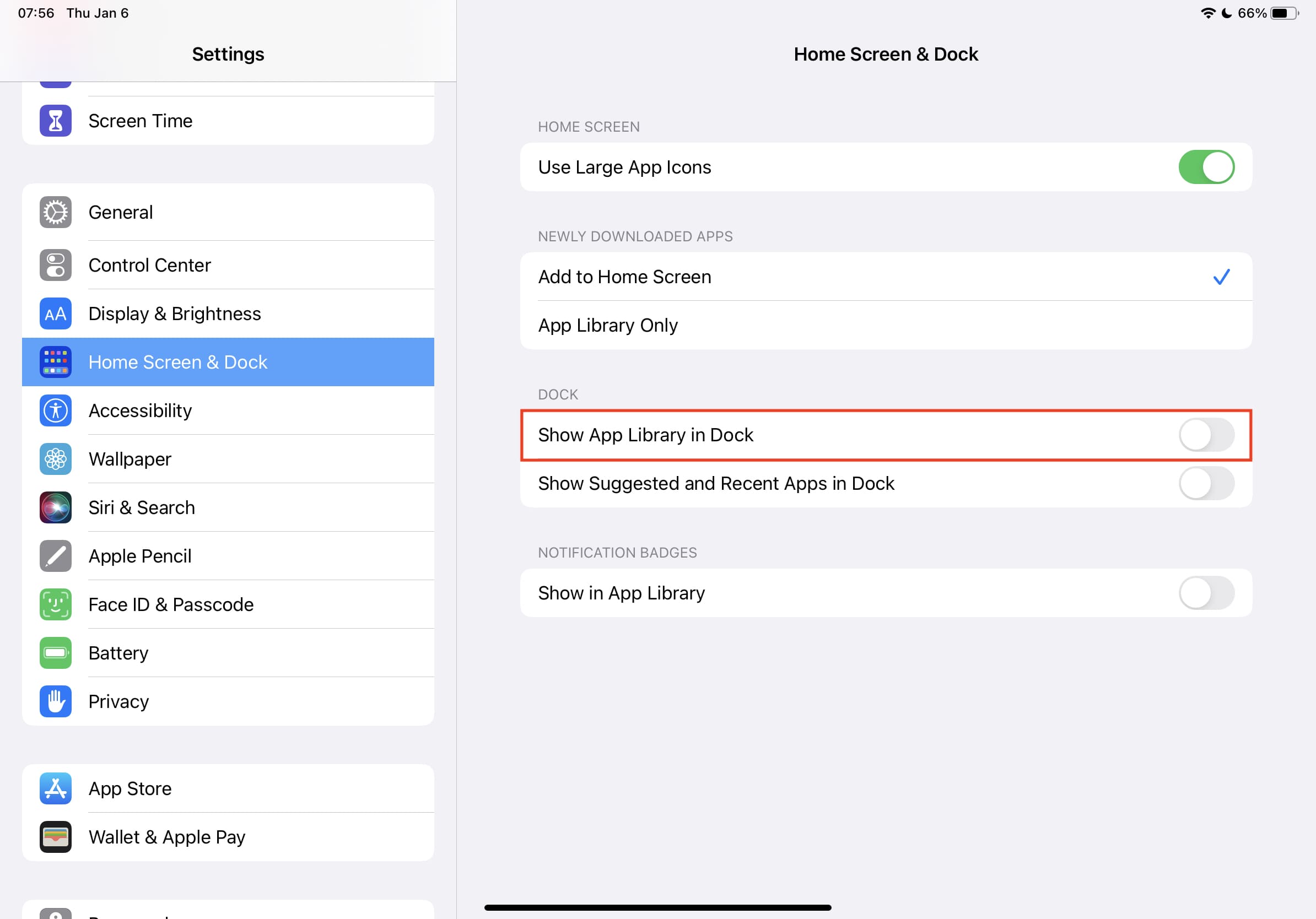 Mostra la libreria delle app nel Dock dell'iPad