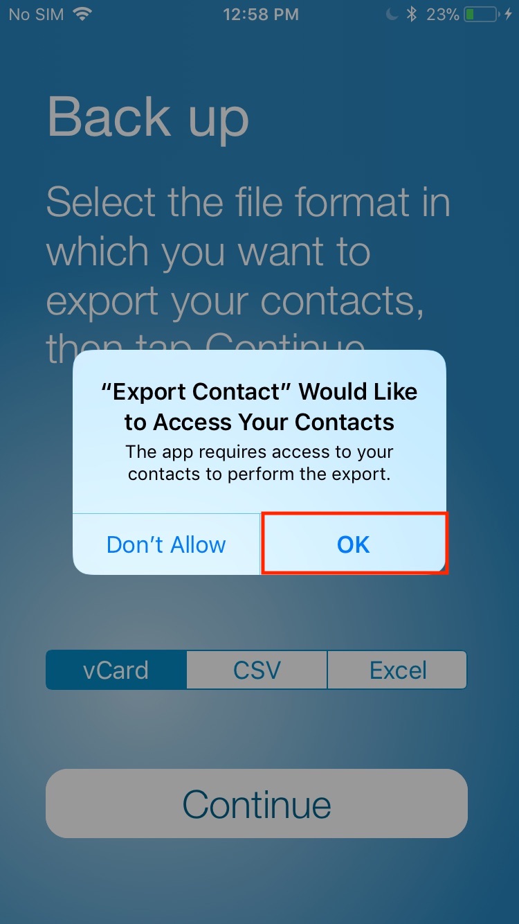 esporta i contatti dell'iPhone dando all'app l'accesso ai tuoi contatti